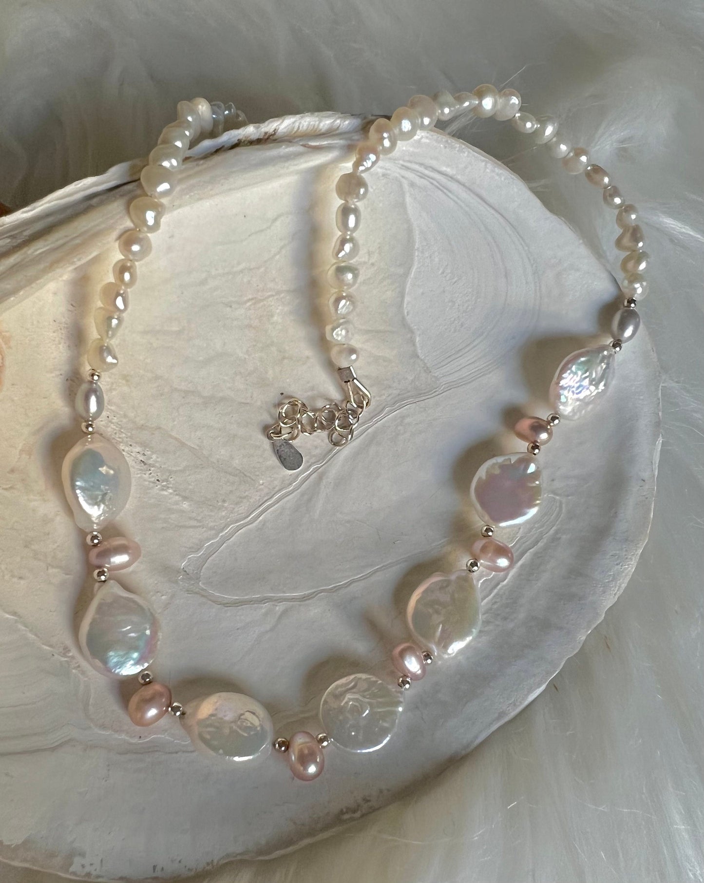 Multiple-color high luster freshwater baroque pearl beaded necklace. Statement necklace. Wedding necklace. Gift for her