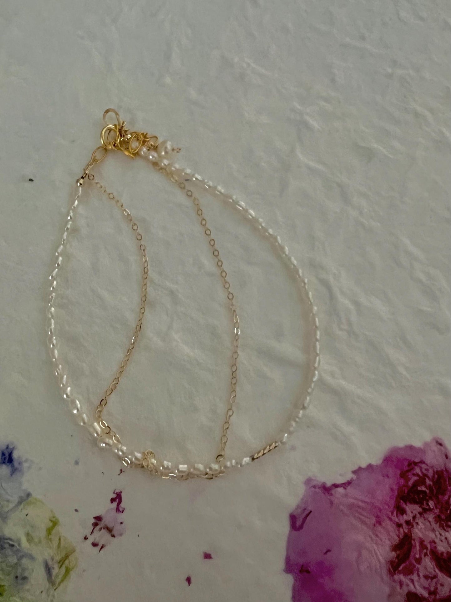 14K gold filled Layered tiny Genuine pearl elegant bracelet. stacking bracelet. Dainty bracelet. Minimalist bracelet. Gift for her.