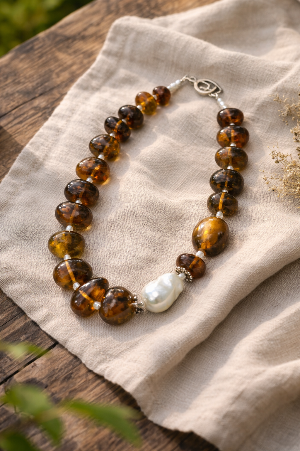Amber & Baroque Pearl Necklace