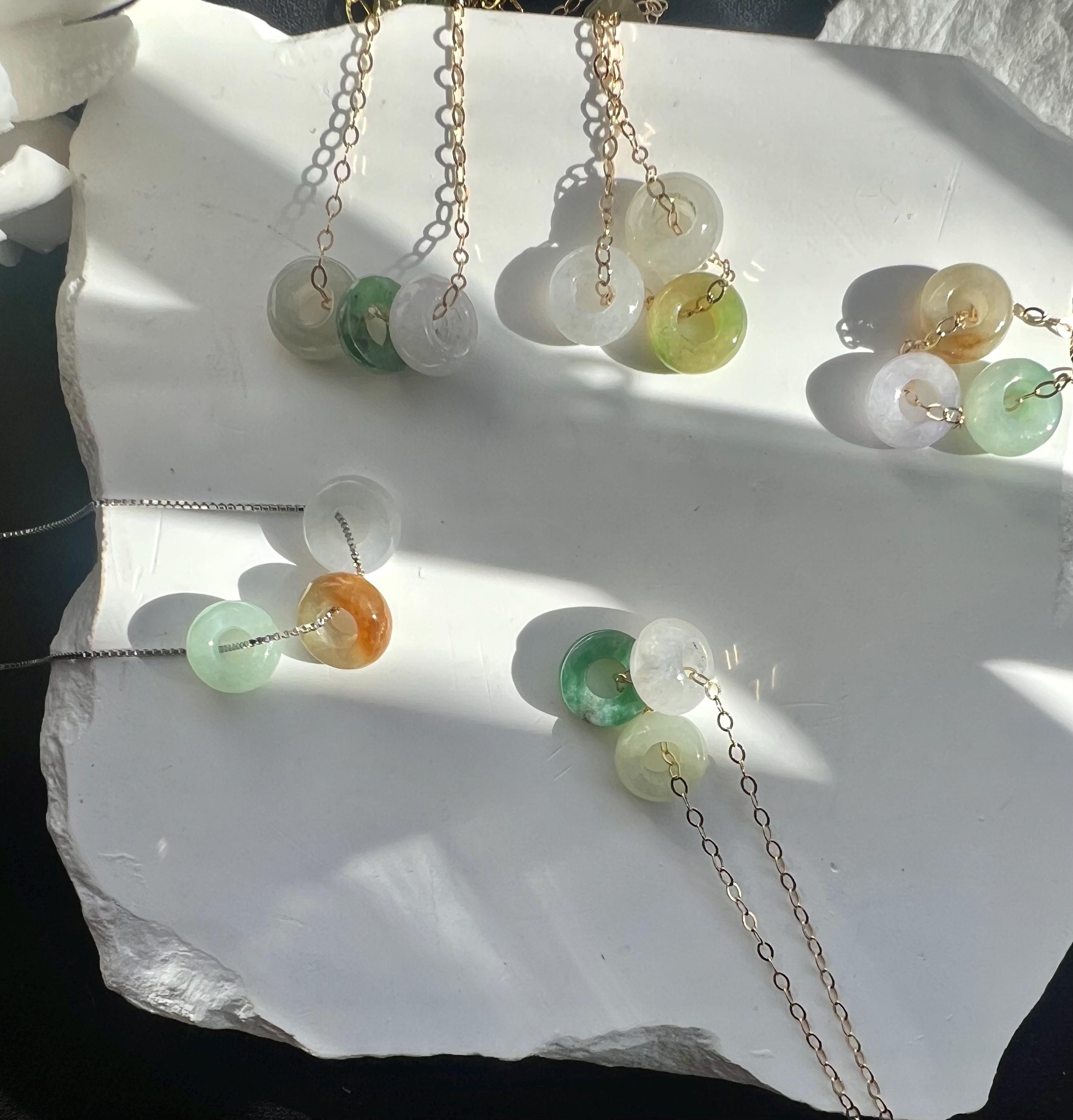 Dainty Jade Donut Necklace, Minimalist 925 Sterling Silver or gold filled Necklace, Tiny Jade Beads, 15 Inch Necklace, Gift for Her