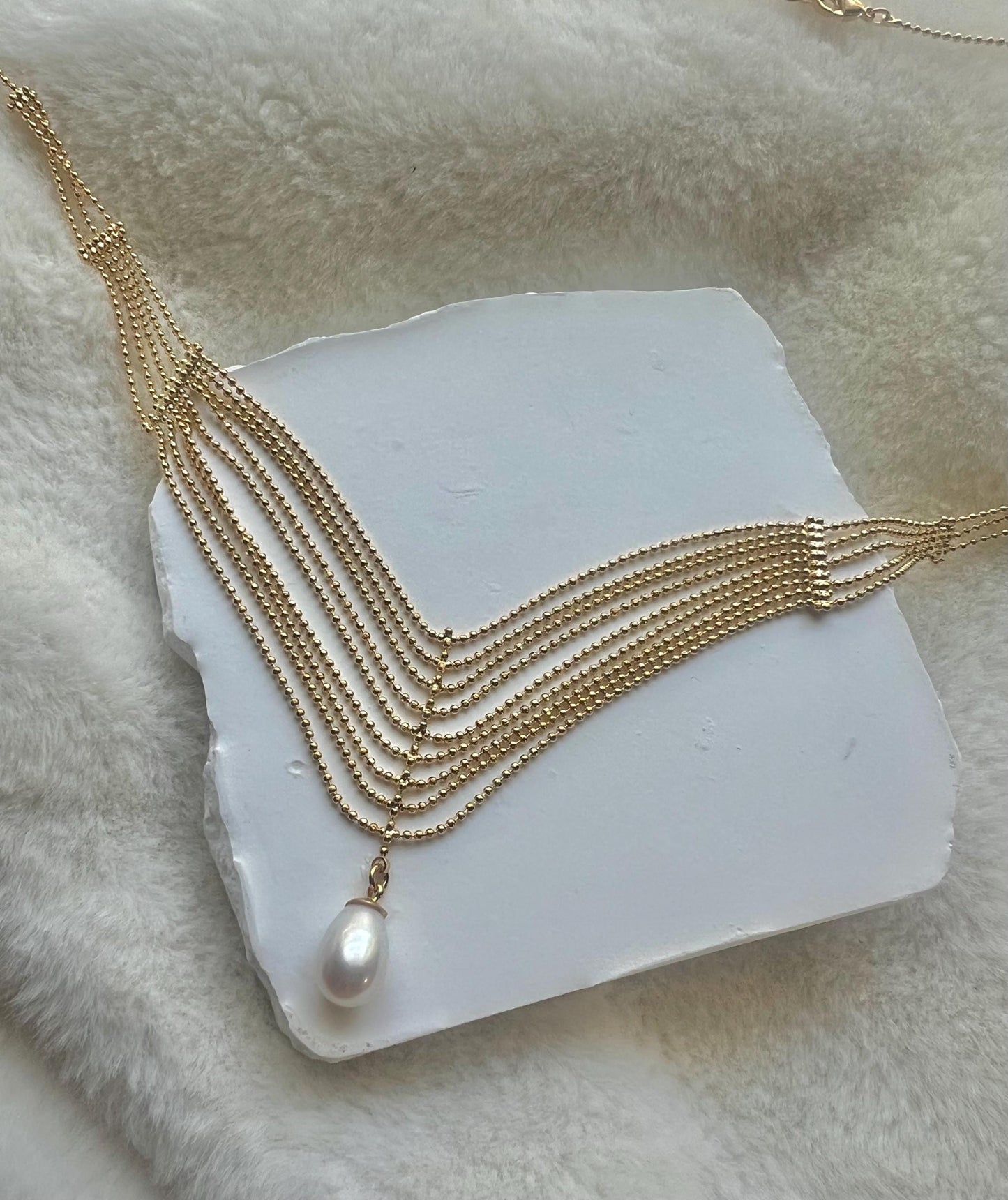 Baroque pearl waving layered chain necklace. Tassels necklace. Boho necklace. Wedding necklace. Gift for her