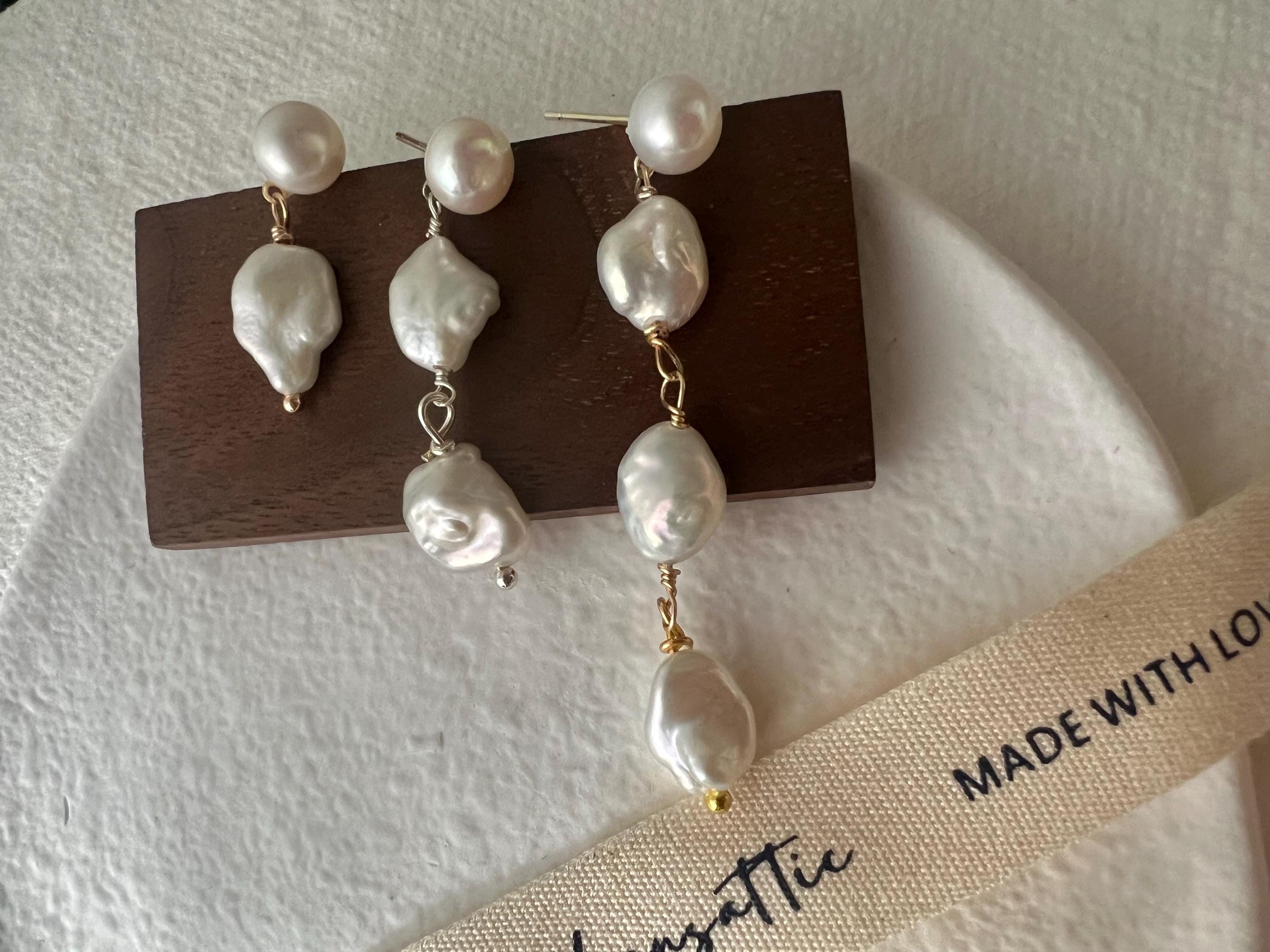 Chic freshwater baroque pearl /keshi pearl dangle earring. Boho bridal earring. Single/Double/triple Petal pearl earrings. Bridesmaid gift.
