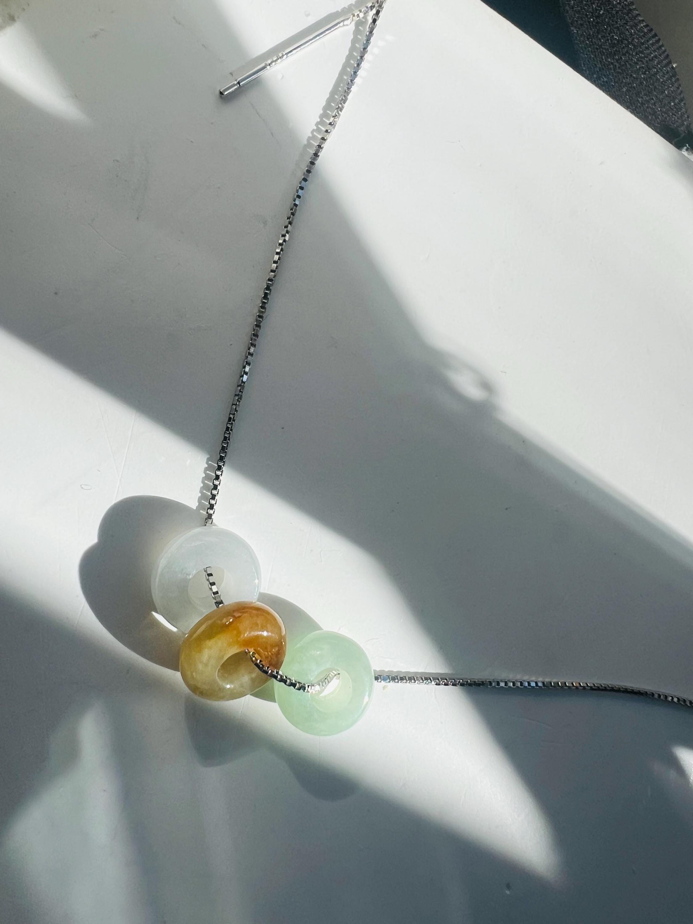 Dainty Jade Donut Necklace, Minimalist 925 Sterling Silver or gold filled Necklace, Tiny Jade Beads, 15 Inch Necklace, Gift for Her