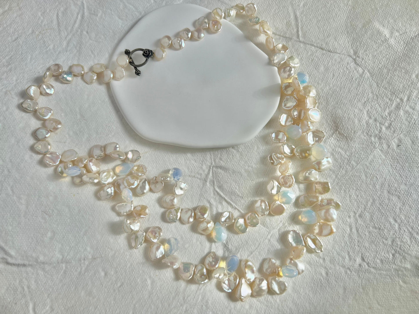 Freshwater petals pearl double layered necklace. Beaded pearl necklace. Boho Bridal wedding necklace. Dainty necklace. Gift for her