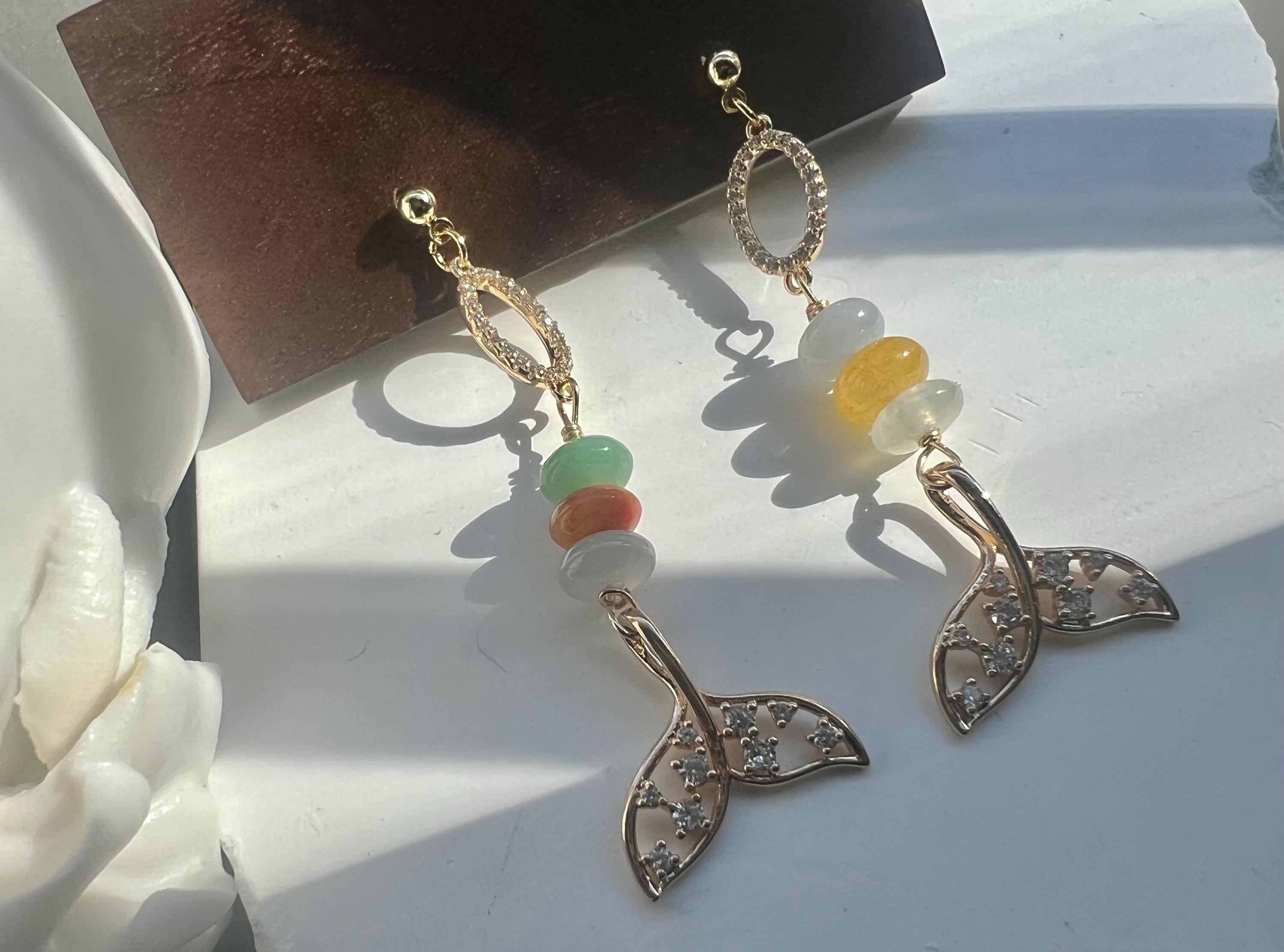 Mermaid tail earrings, Whale tail jewelry, Ocean themed dangles earrings , Sea life jewelry