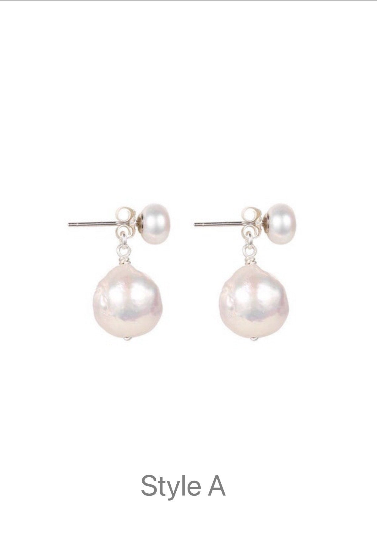 Freshwater double pearl ear back stud earrings. Baroque pearl dainty drop earrings. Bridal pearl dangle two ways earrings. Minimalist earrin