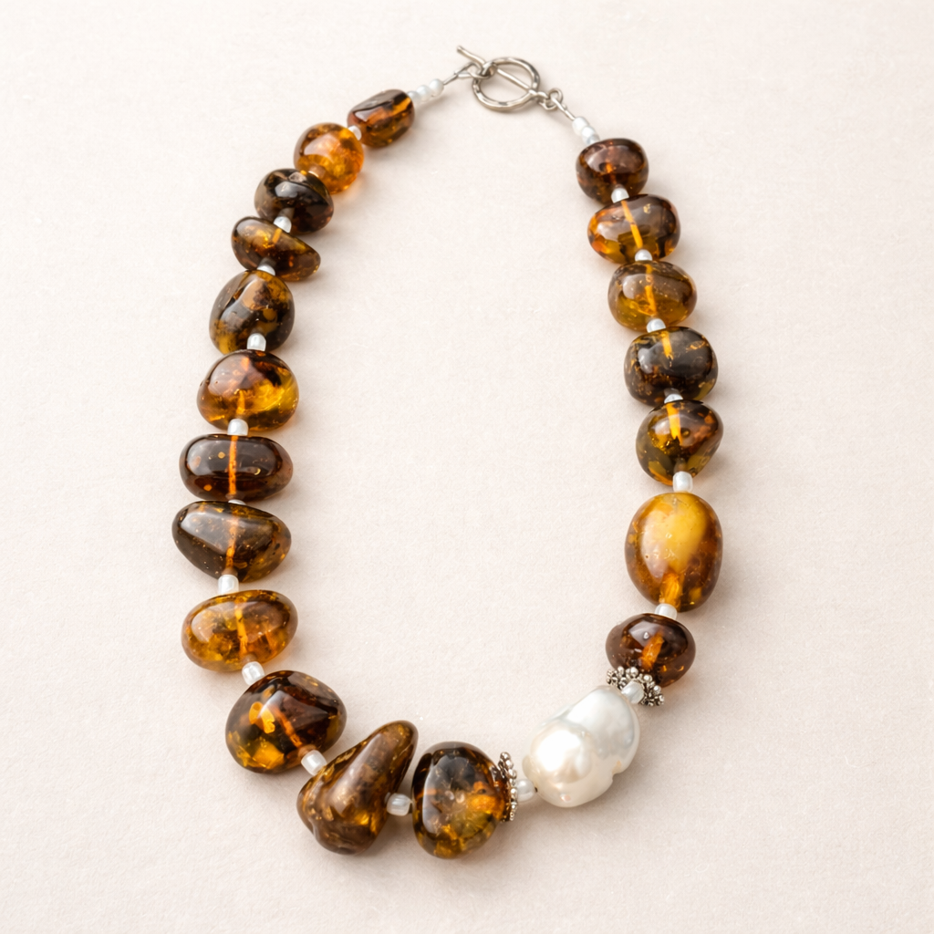 Amber & Baroque Pearl Necklace