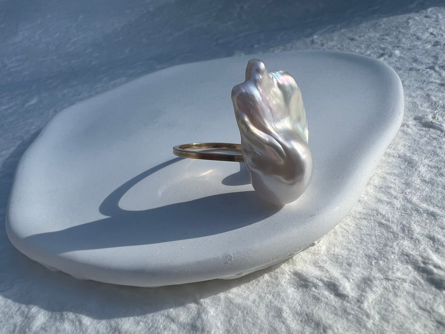 14K gold filled AAA quality luster baroque pearl open adjustable ring. Cultured double pearl ring. White fireball baroque ring. Gift.