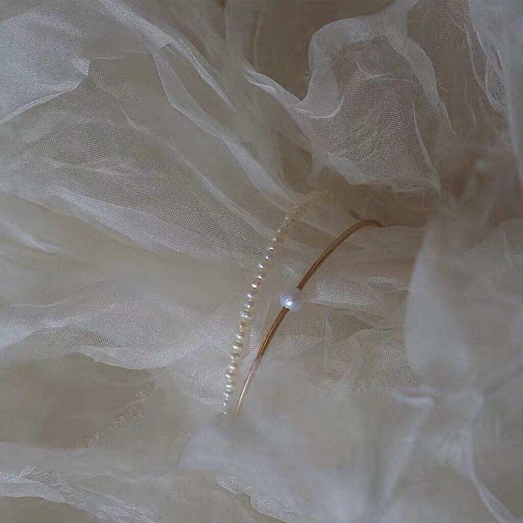 14K gold filled freshwater pearl vintage style double layered Chic bracelet. Real pearl bangle. Baby pearl bangle. Elegant pearl bracelet.