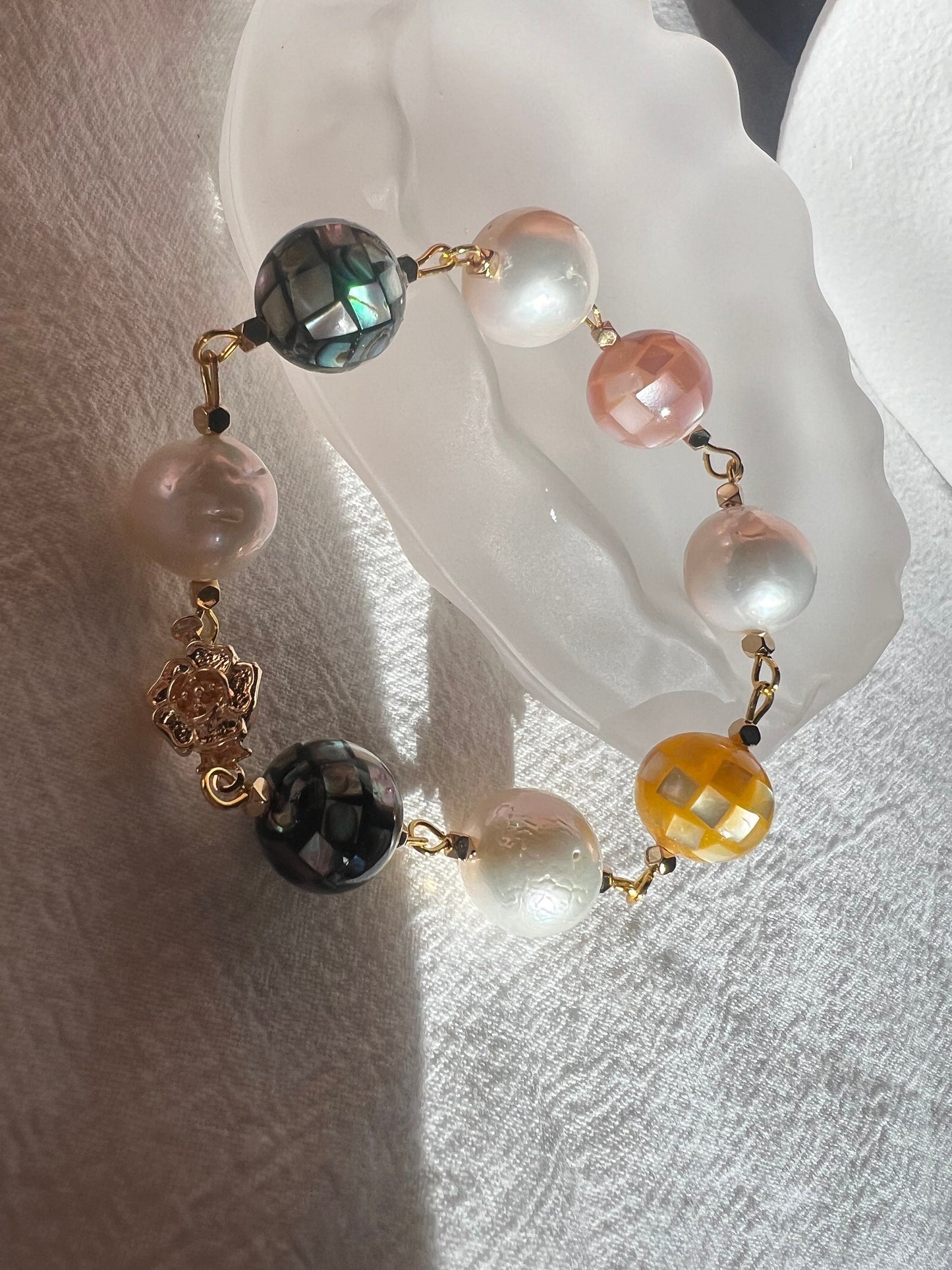 Candy shell ball and freshwater baroque pearls bracelet. Elegant colorful bracelet. Boho bracelet. Gift for her.