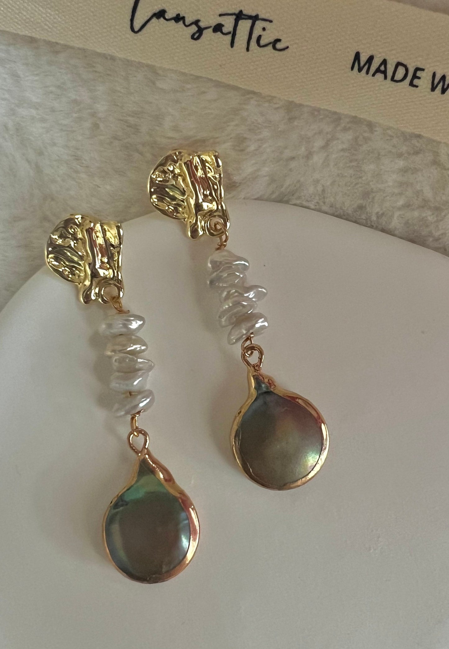 Multi-color freshwater baroque pearl dangle earring. Real pearl earrings. Statement earrings. Boho pearl earrings. Wedding earrings.