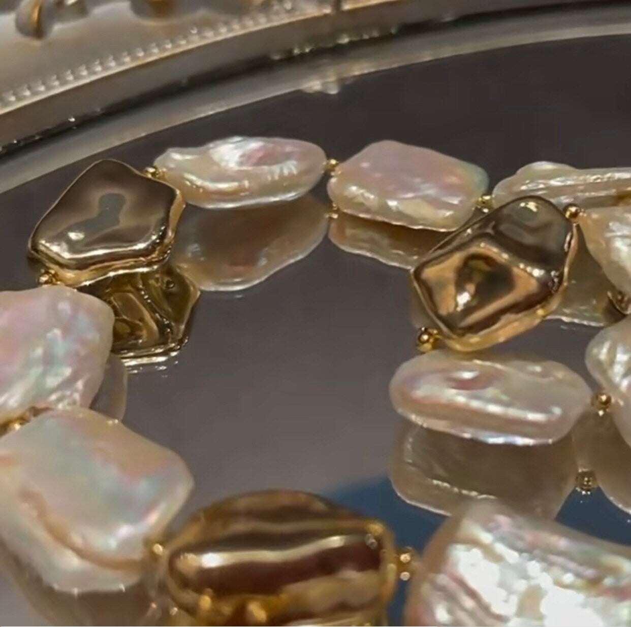 Freshwater baroque rectangular pearl nugget toggle necklace. High luster baroque pearl necklace. Chunky necklace. Gift for her.