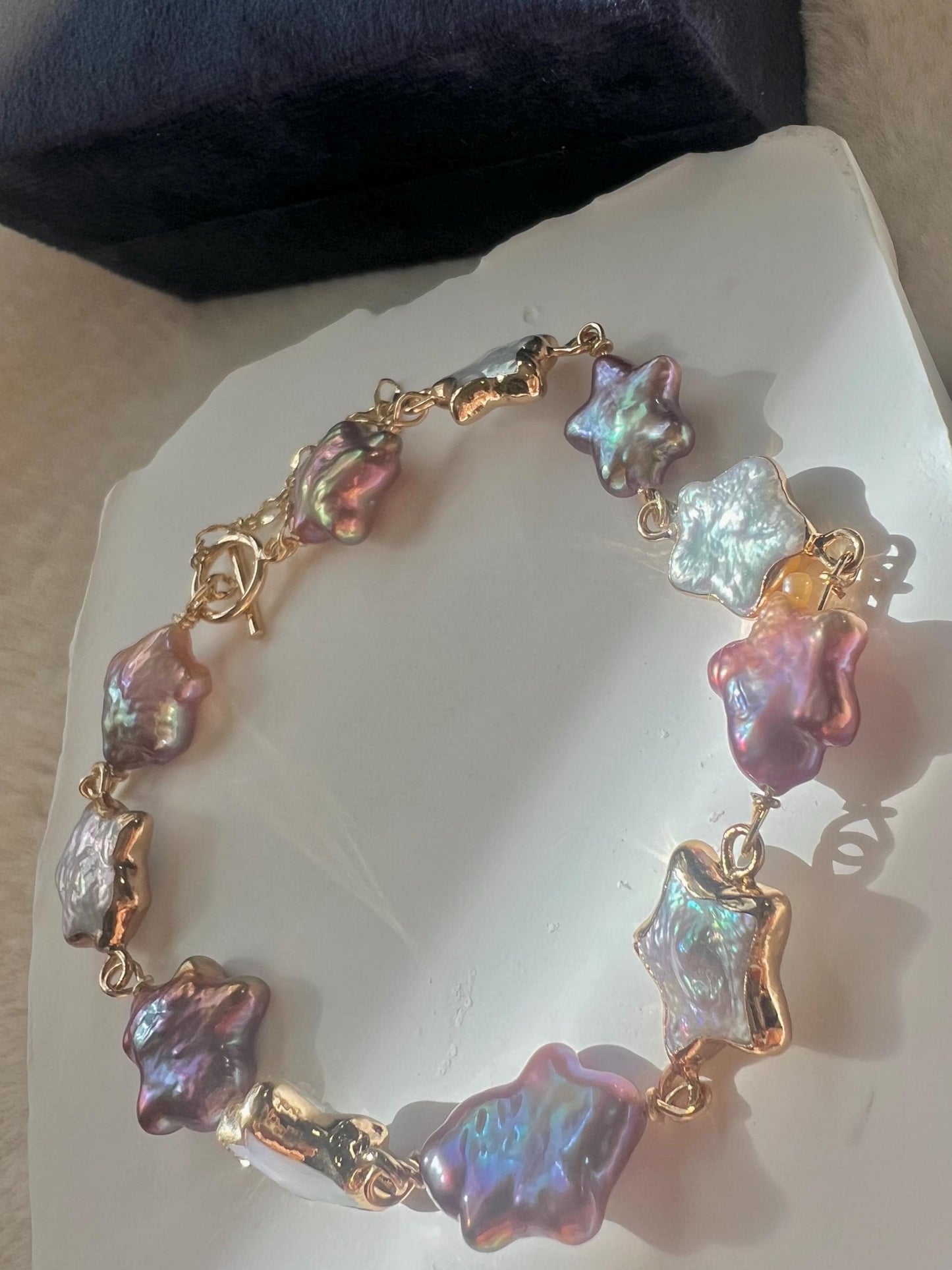 14K gold filled multicolored Genuine pearl star elegant bracelet. Dainty bracelet. Minimalist bracelet. Gift for her.
