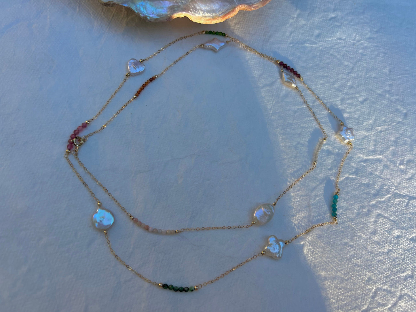 14K gold filled Freshwater baroque pearls natrul gemstone long necklace. Layered necklace. Muilti-color necklace. Gift for her.