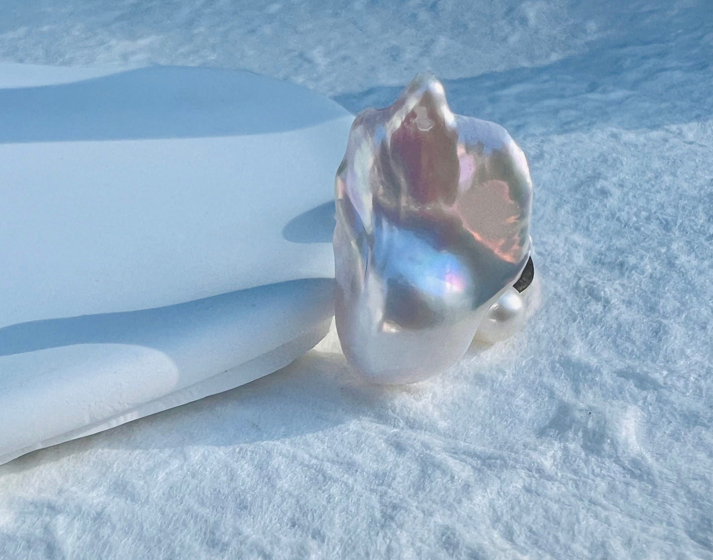 14K gold filled AAA quality luster baroque pearl open adjustable ring. Cultured double pearl ring. White fireball baroque ring. Gift.