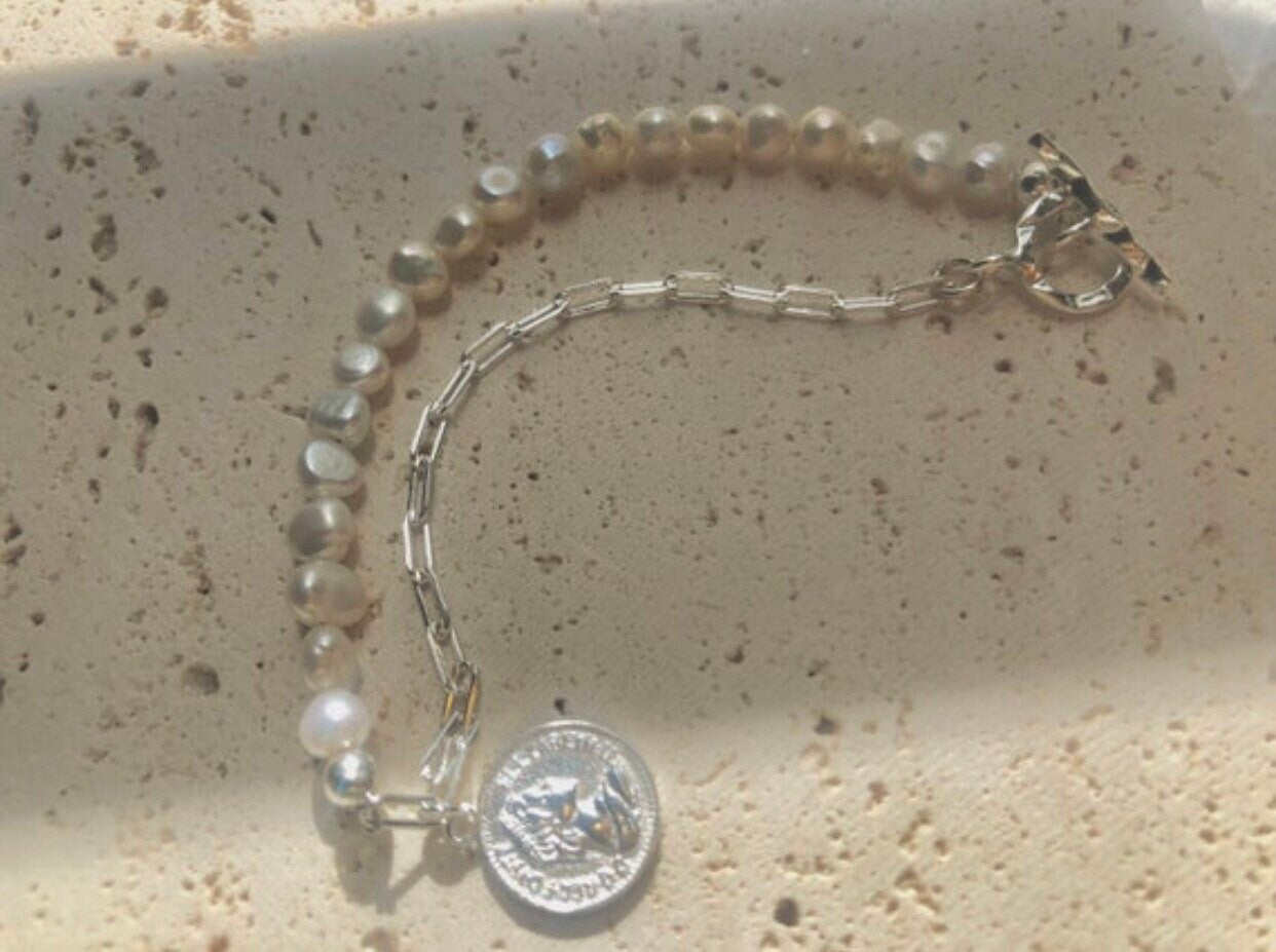 925 sterling silver freshwater pearl paperclip chain half necklace. Pearl statement necklace. Real pearl necklace. Chic necklace