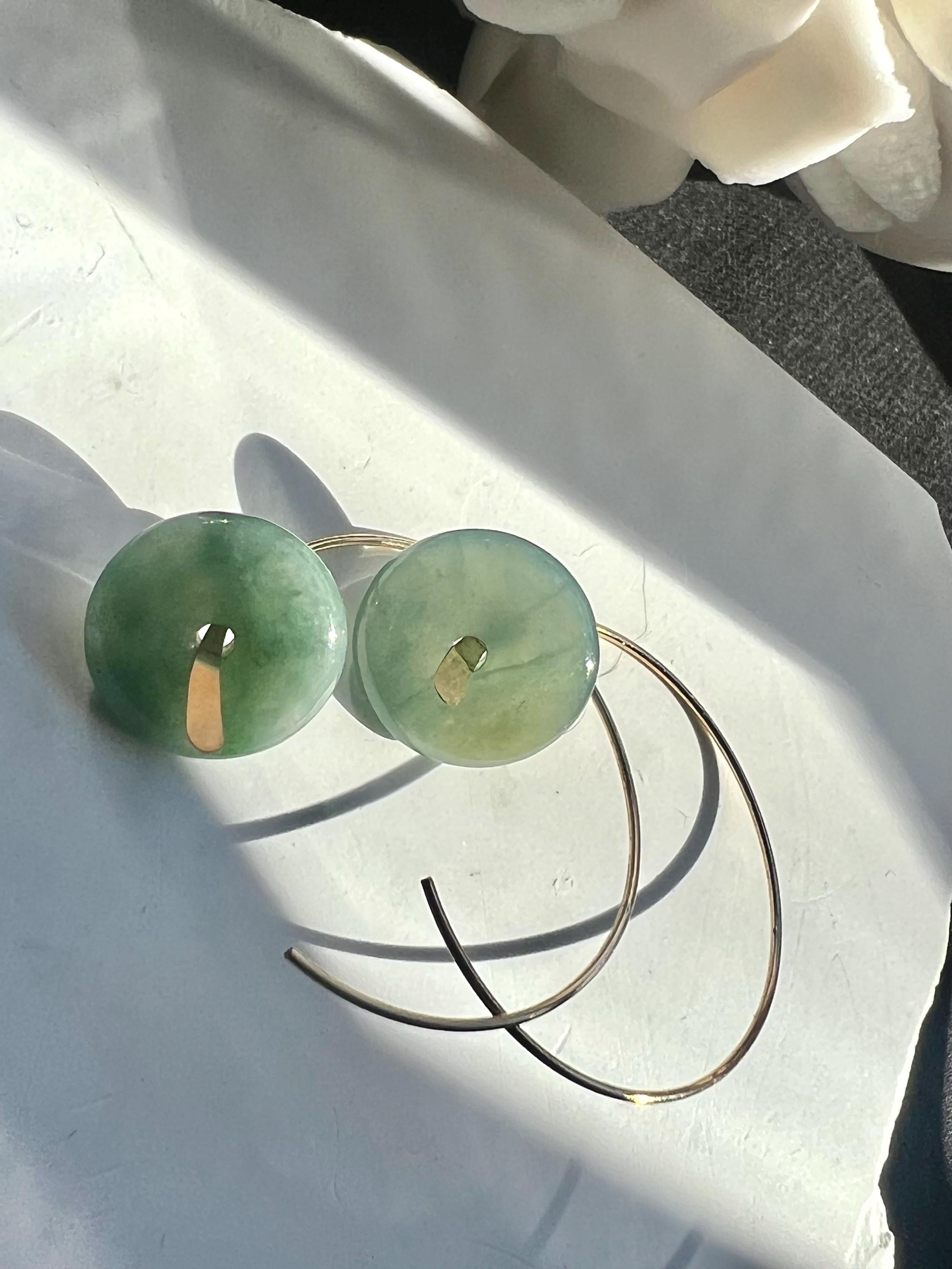 Jadeite Hoop Earrings, Jadeite Donut Earrings, Matching Jade Necklace Set. Minimalist Jewelry.