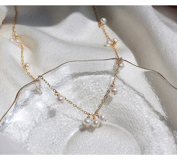 14K gold filled freshwater pearl necklace. Dainty tiny pearl necklace. Mini necklace . Anniversary gift. Bridesmaid gift.