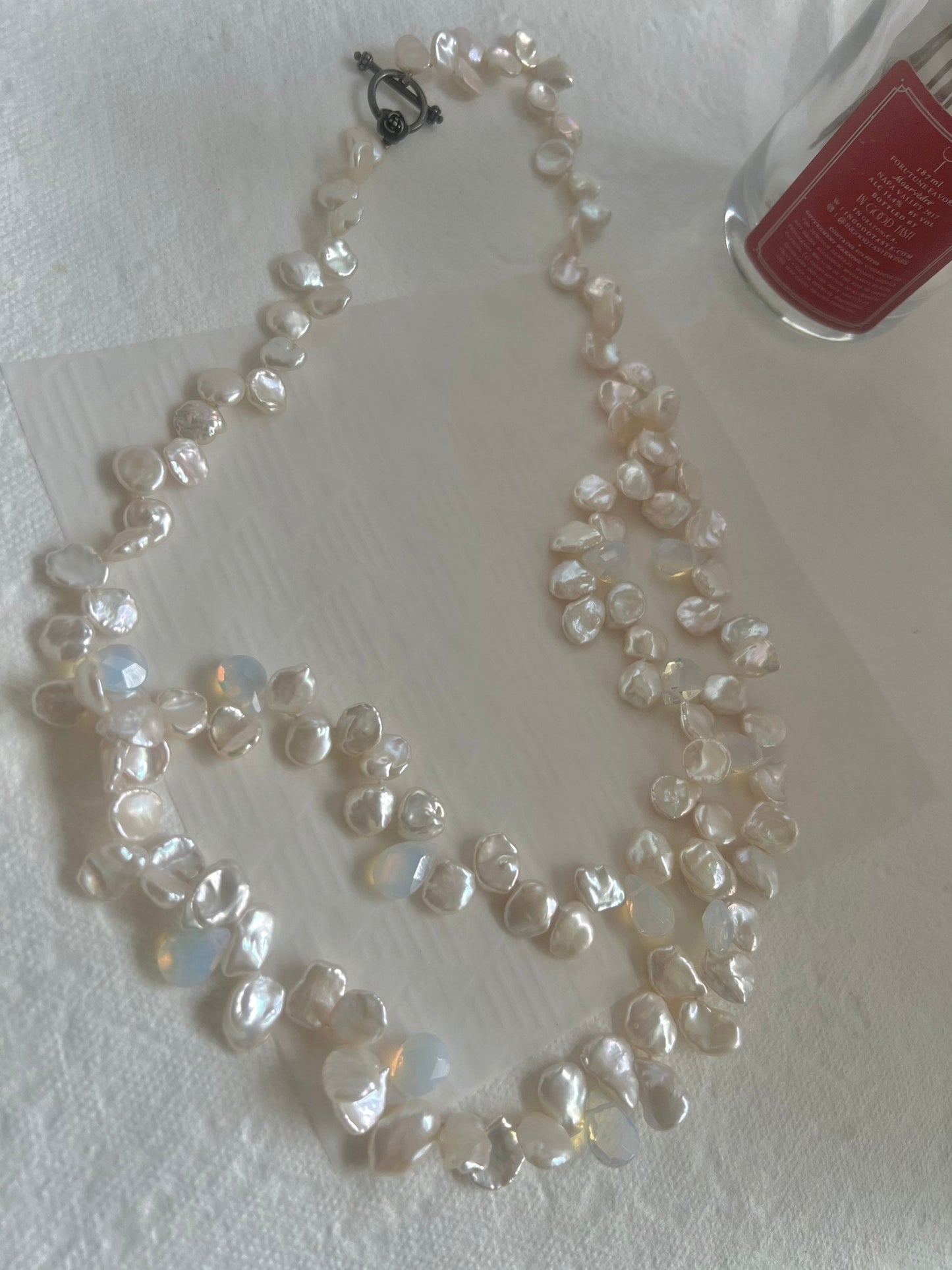 Freshwater petals pearl double layered necklace. Beaded pearl necklace. Boho Bridal wedding necklace. Dainty necklace. Gift for her