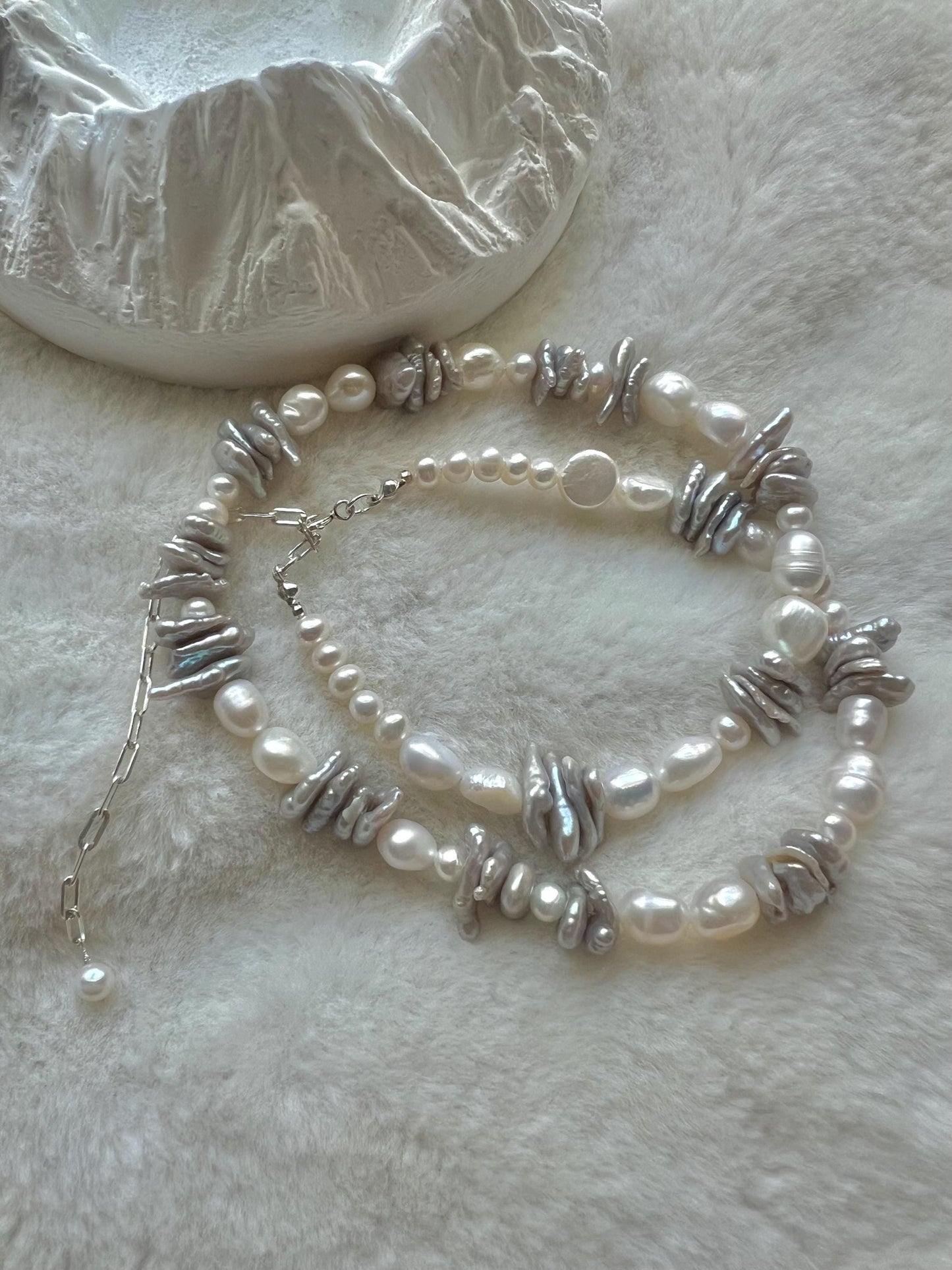 14K gold filled genuine multi-shape freshwater pearl necklaces. Adjustable freshwater pearl choker necklace. Petal pearl necklace.