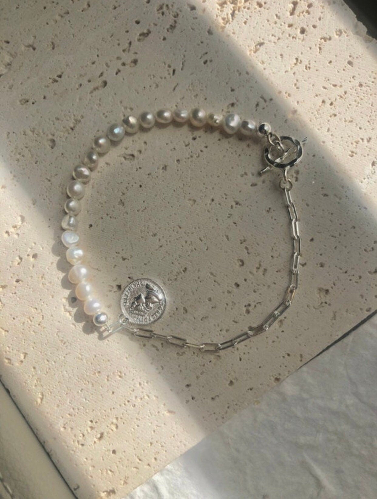 925 sterling silver freshwater pearl paperclip chain half necklace. Pearl statement necklace. Real pearl necklace. Chic necklace