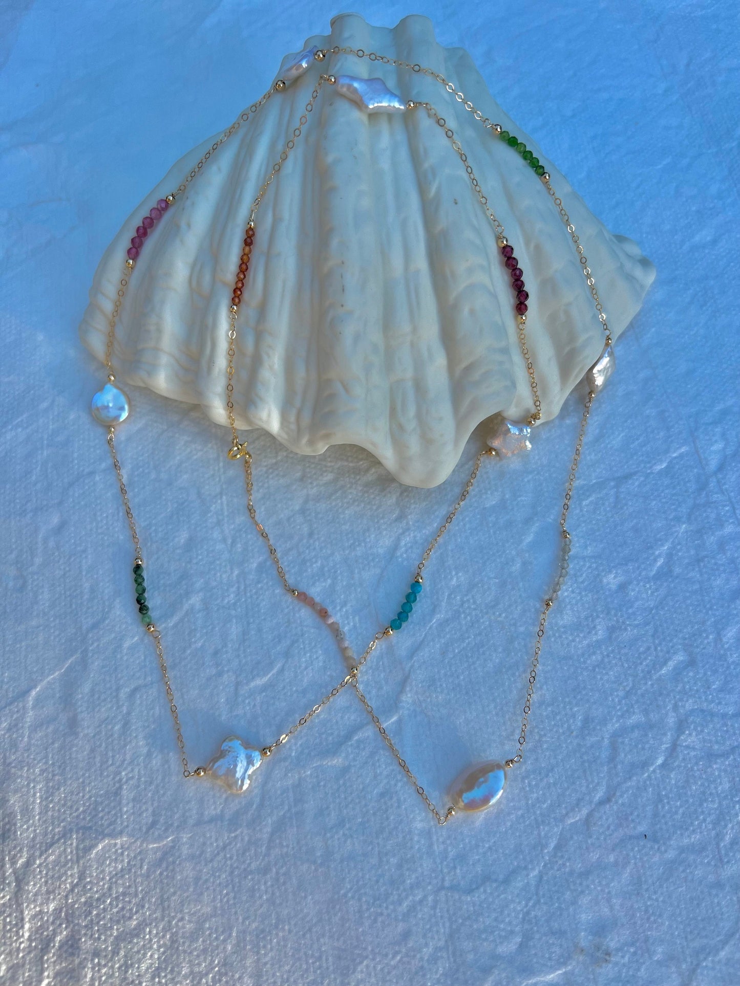 14K gold filled Freshwater baroque pearls natrul gemstone long necklace. Layered necklace. Muilti-color necklace. Gift for her.