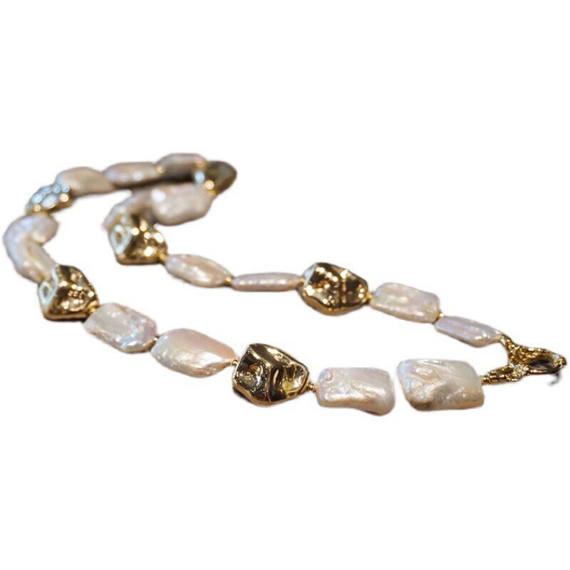 Freshwater baroque rectangular pearl nugget toggle necklace. High luster baroque pearl necklace. Chunky necklace. Gift for her.