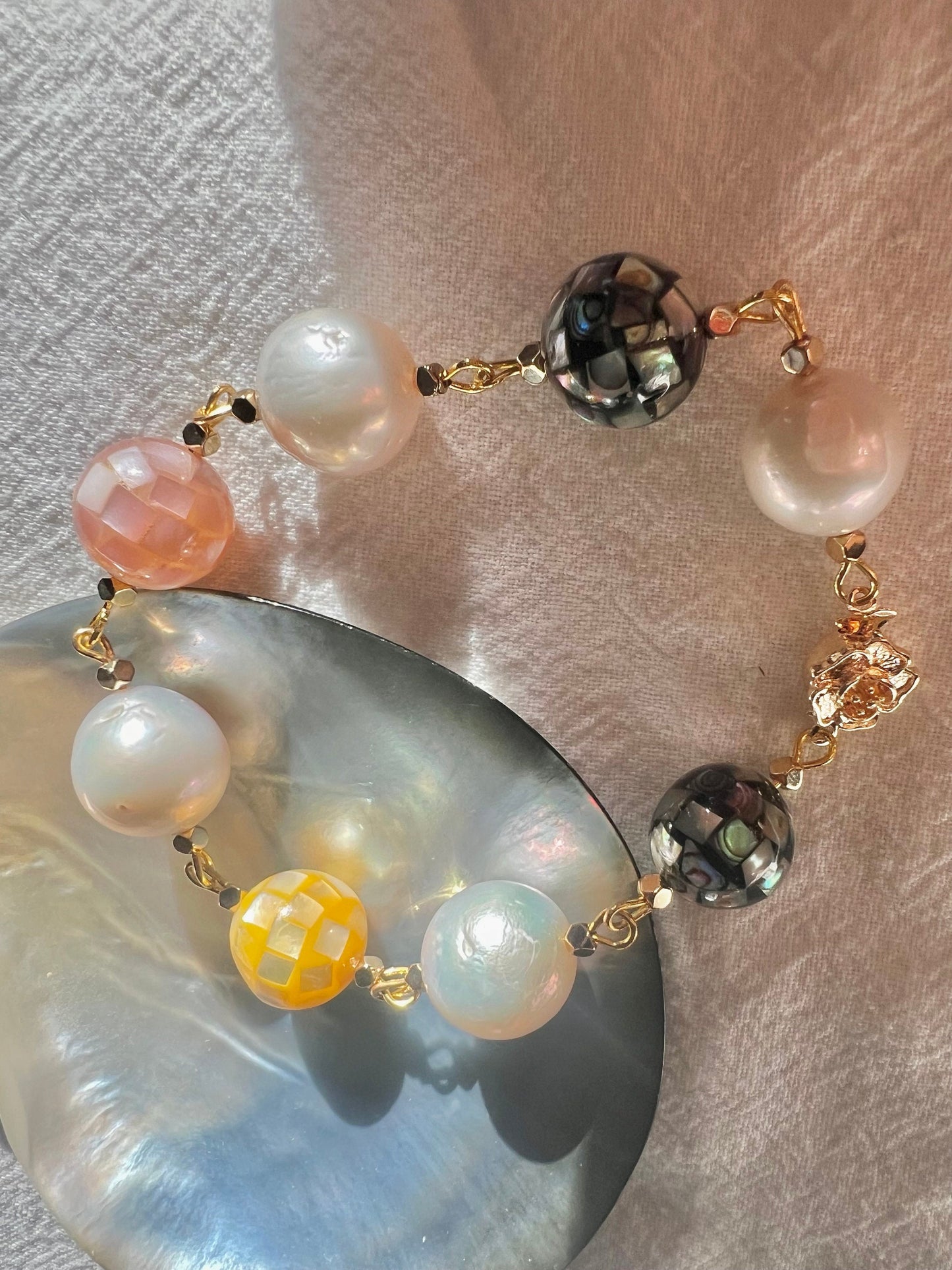 Candy shell ball and freshwater baroque pearls bracelet. Elegant colorful bracelet. Boho bracelet. Gift for her.