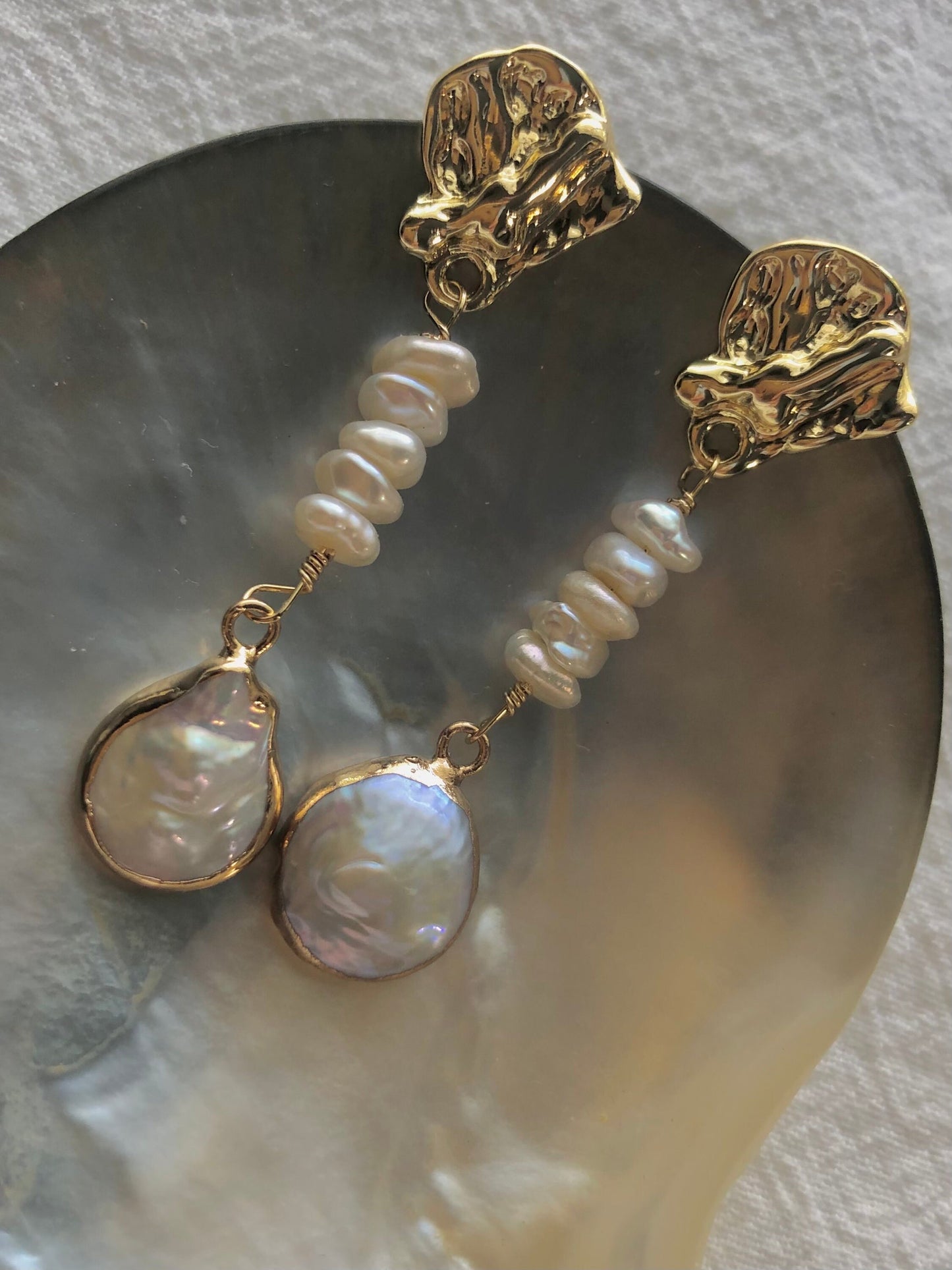 Multi-color freshwater baroque pearl dangle earring. Real pearl earrings. Statement earrings. Boho pearl earrings. Wedding earrings.