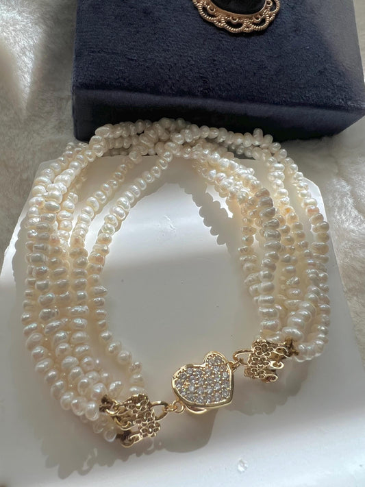 Stacking freshwater pearl vintage style six layered Chic bracelet. Multi-strand pearls bracelet. Elegant pearl bracelet.