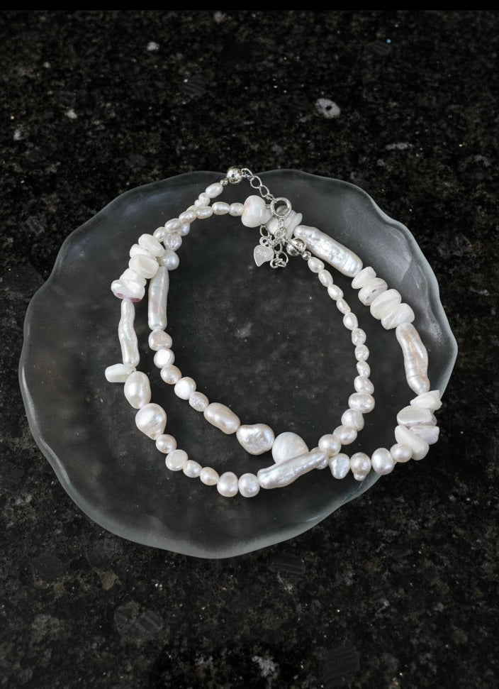 Freshwater multi-shapedpearl necklace. Baroque pearl beaded necklace. Keshi pearl necklace. Nugget pearl choker. Gift for her