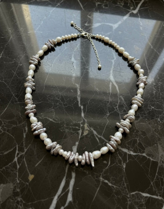 14K gold filled genuine multi-shape freshwater pearl necklaces. Adjustable freshwater pearl choker necklace. Petal pearl necklace.