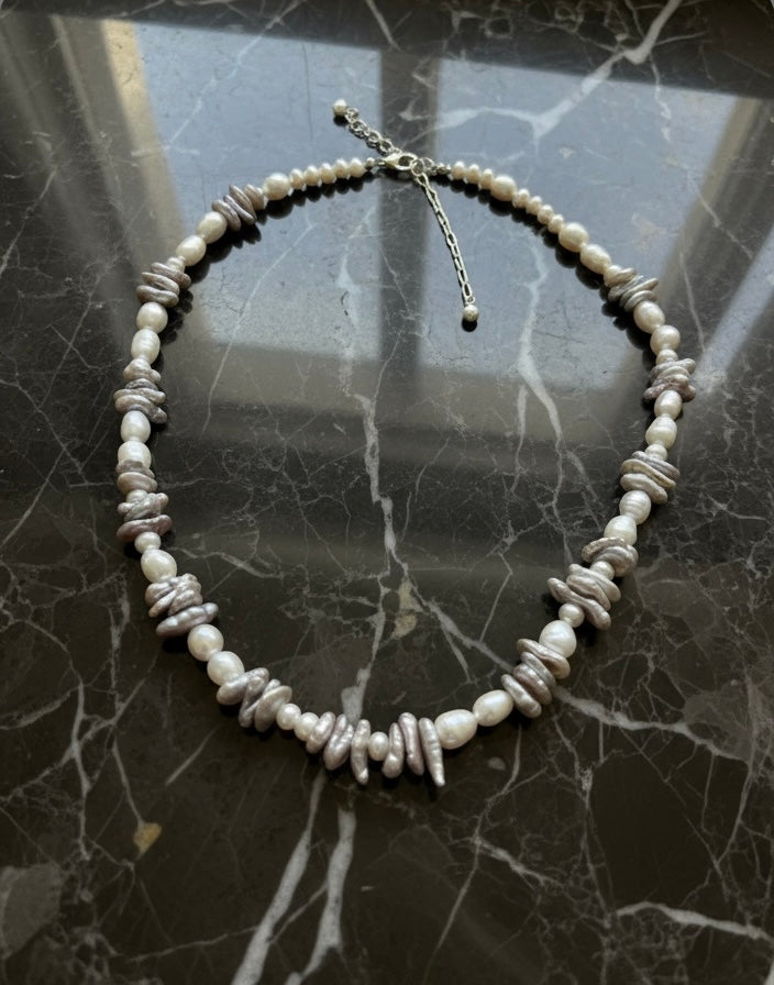 14K gold filled genuine multi-shape freshwater pearl necklaces. Adjustable freshwater pearl choker necklace. Petal pearl necklace.