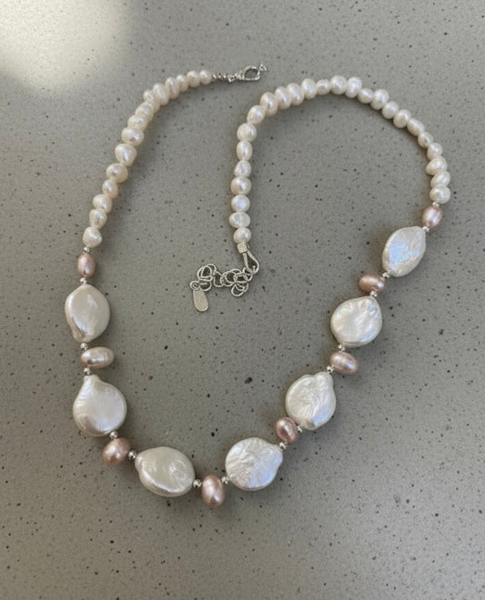 Multiple-color high luster freshwater baroque pearl beaded necklace. Statement necklace. Wedding necklace. Gift for her