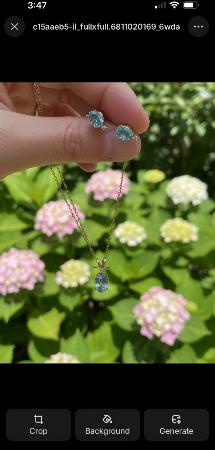 14K solid gold Blue Topaz diamond jewelry set. vintage brand jewelry set.