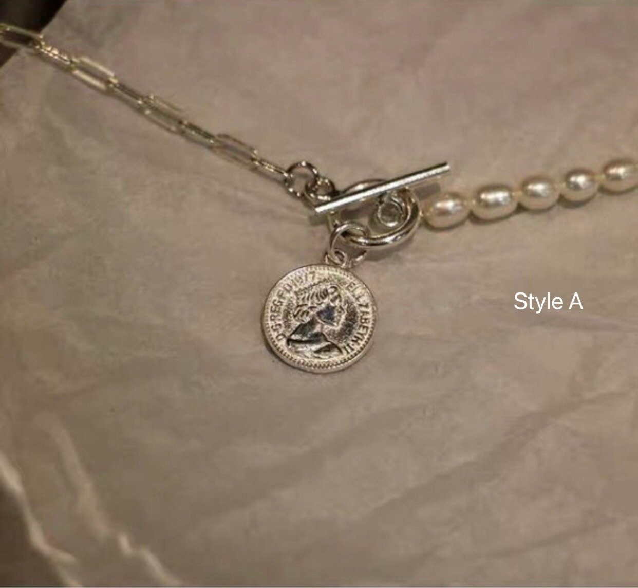 925 sterling silver freshwater pearl paperclip chain half necklace. Pearl statement necklace. Real pearl necklace. Chic necklace