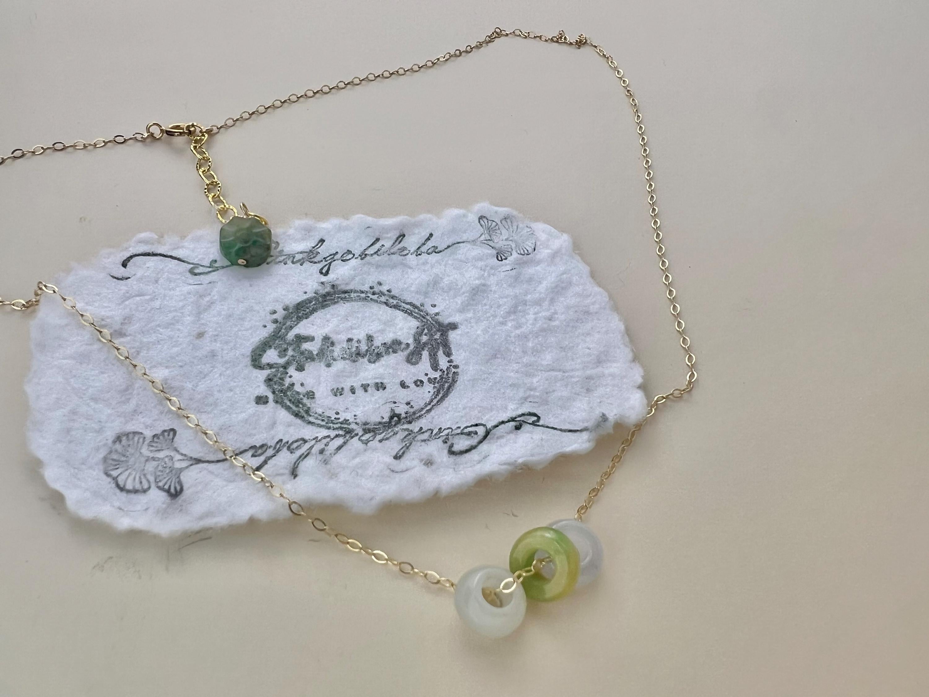 Dainty Jade Donut Necklace, Minimalist 925 Sterling Silver or gold filled Necklace, Tiny Jade Beads, 15 Inch Necklace, Gift for Her