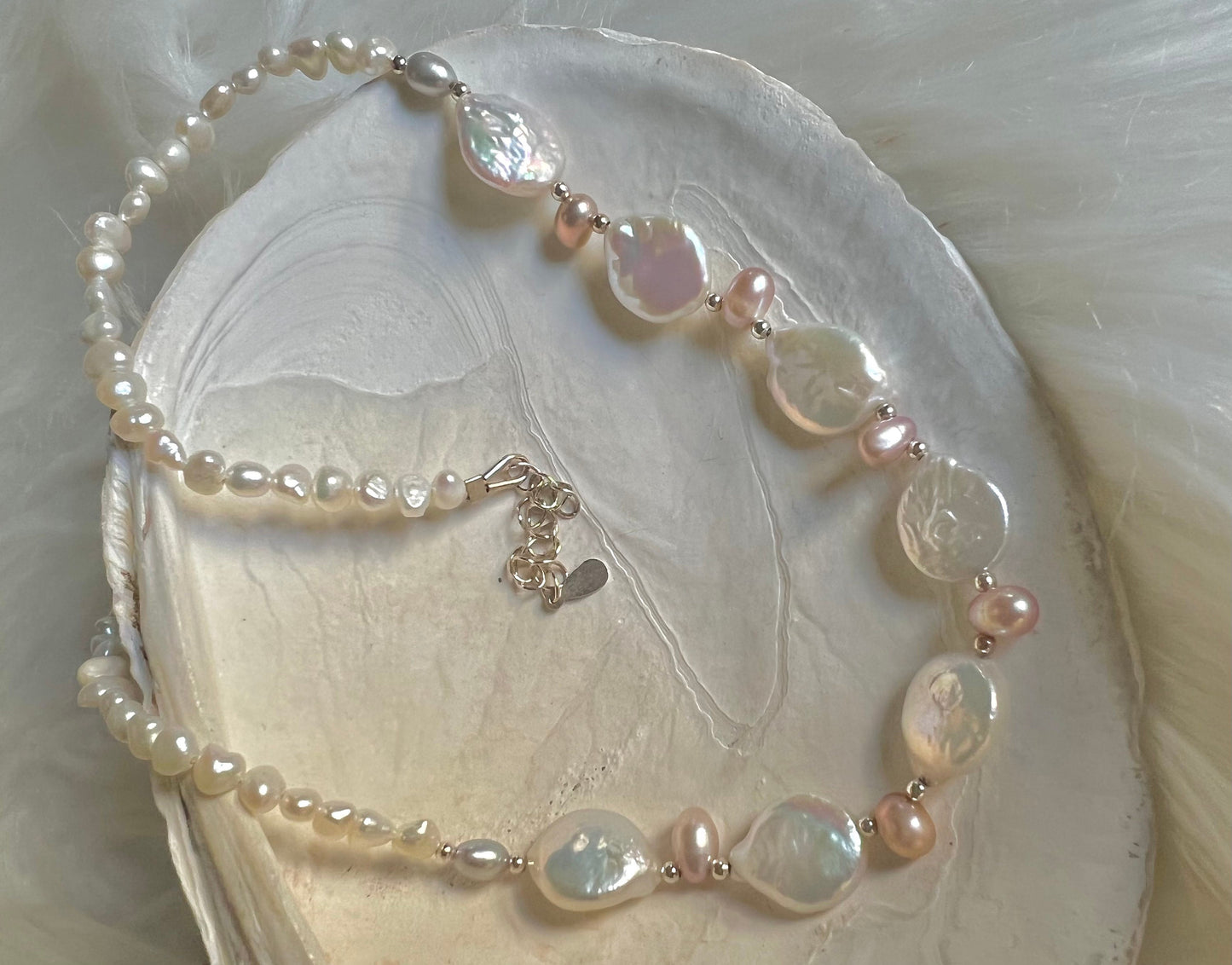 Multiple-color high luster freshwater baroque pearl beaded necklace. Statement necklace. Wedding necklace. Gift for her