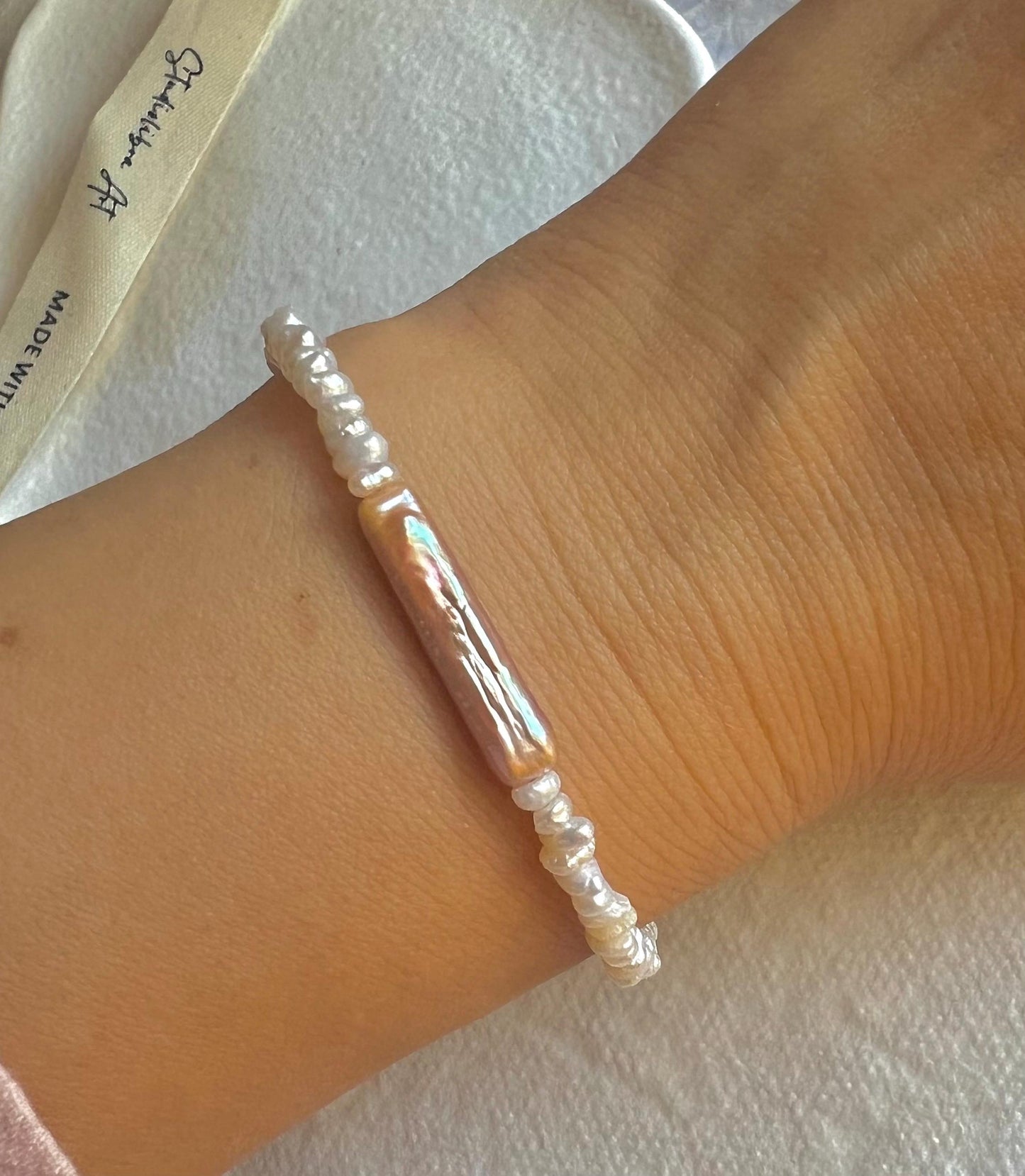 Freshwater pearl bracelet. Chic bracelet. Keshi pearl bracelet. Multiple-shape pearl bracelet. Wedding pearl bracelets. Gift for her.