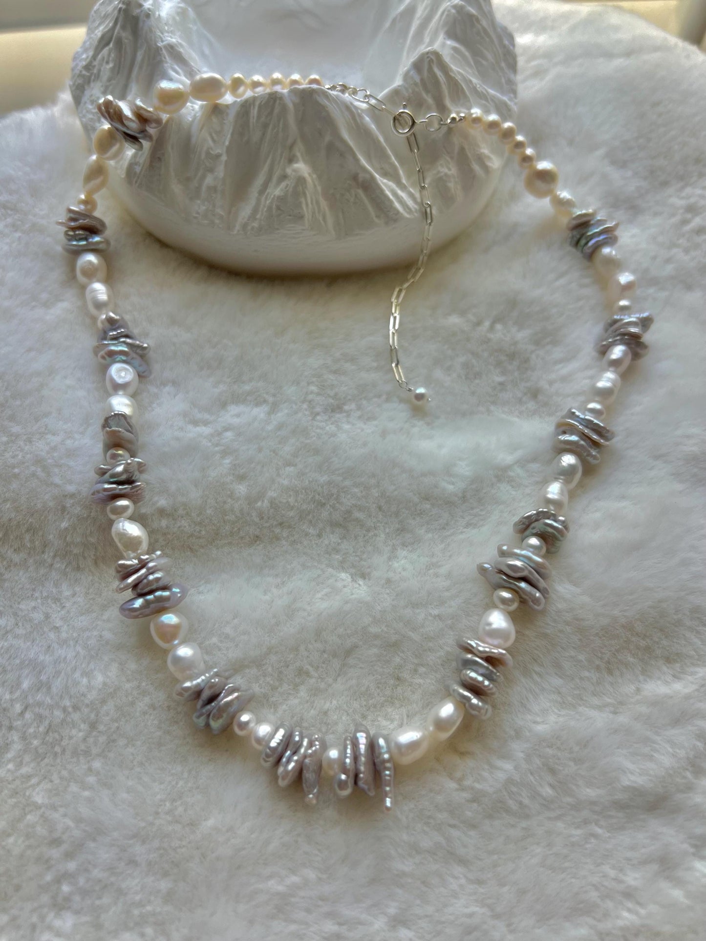 14K gold filled genuine multi-shape freshwater pearl necklaces. Adjustable freshwater pearl choker necklace. Petal pearl necklace.