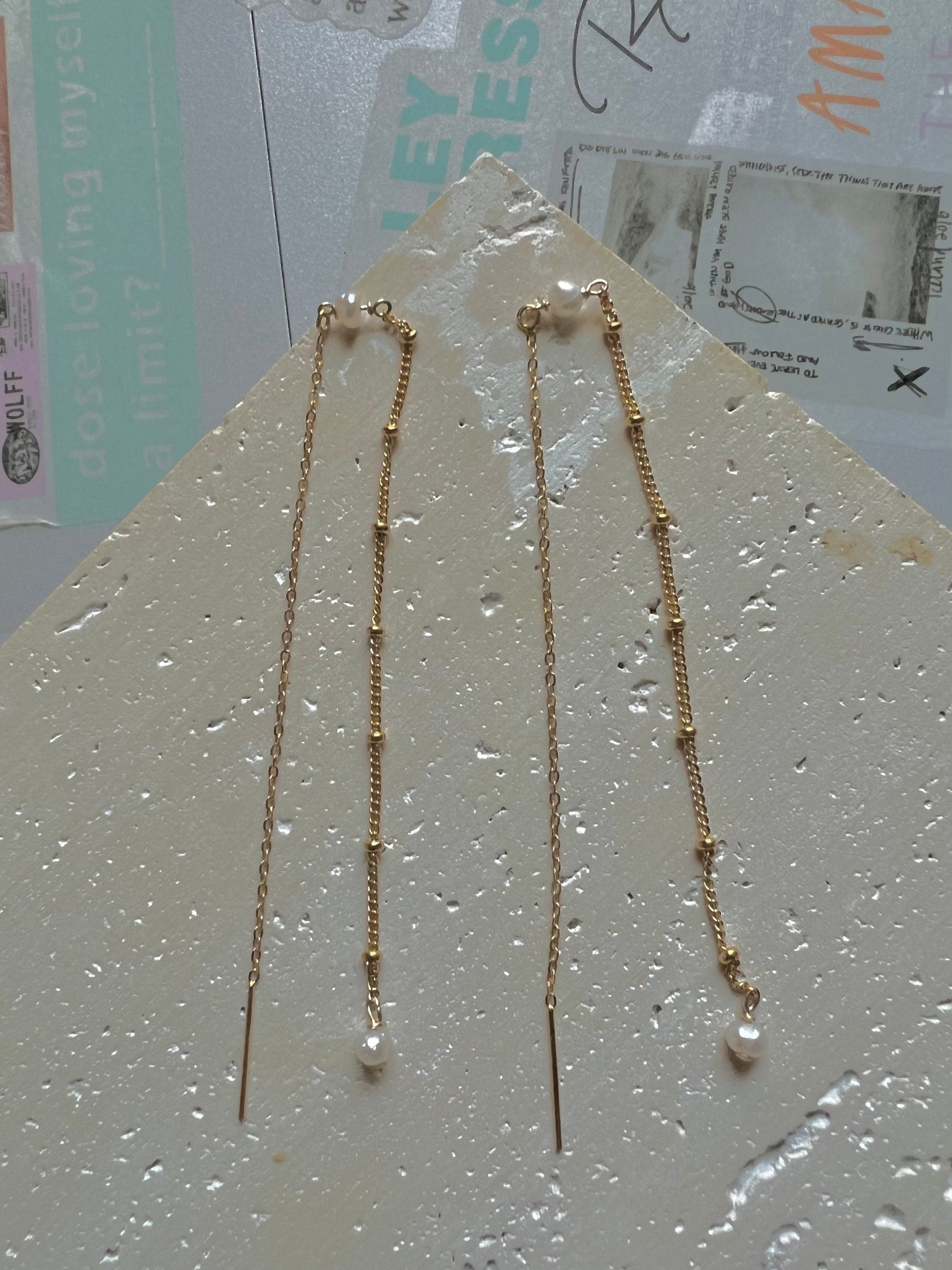 14K gold filled freshwater tiny pearl threader earring. Dainty earrings. Elegant earrings. Bridal earrings. Bridesmaid gift.