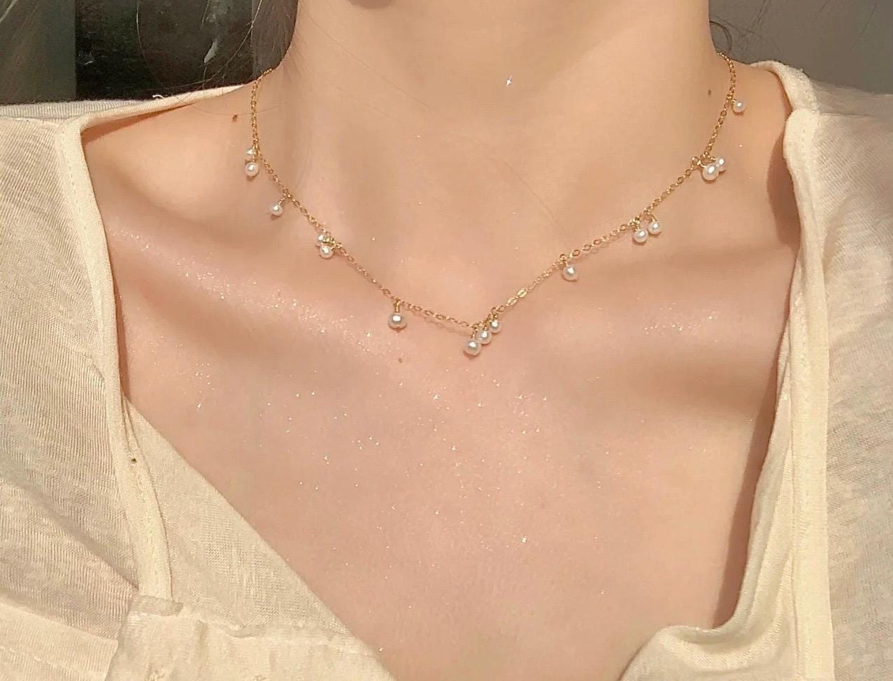 14K gold filled freshwater pearl necklace. Dainty tiny pearl necklace. Mini necklace . Anniversary gift. Bridesmaid gift.