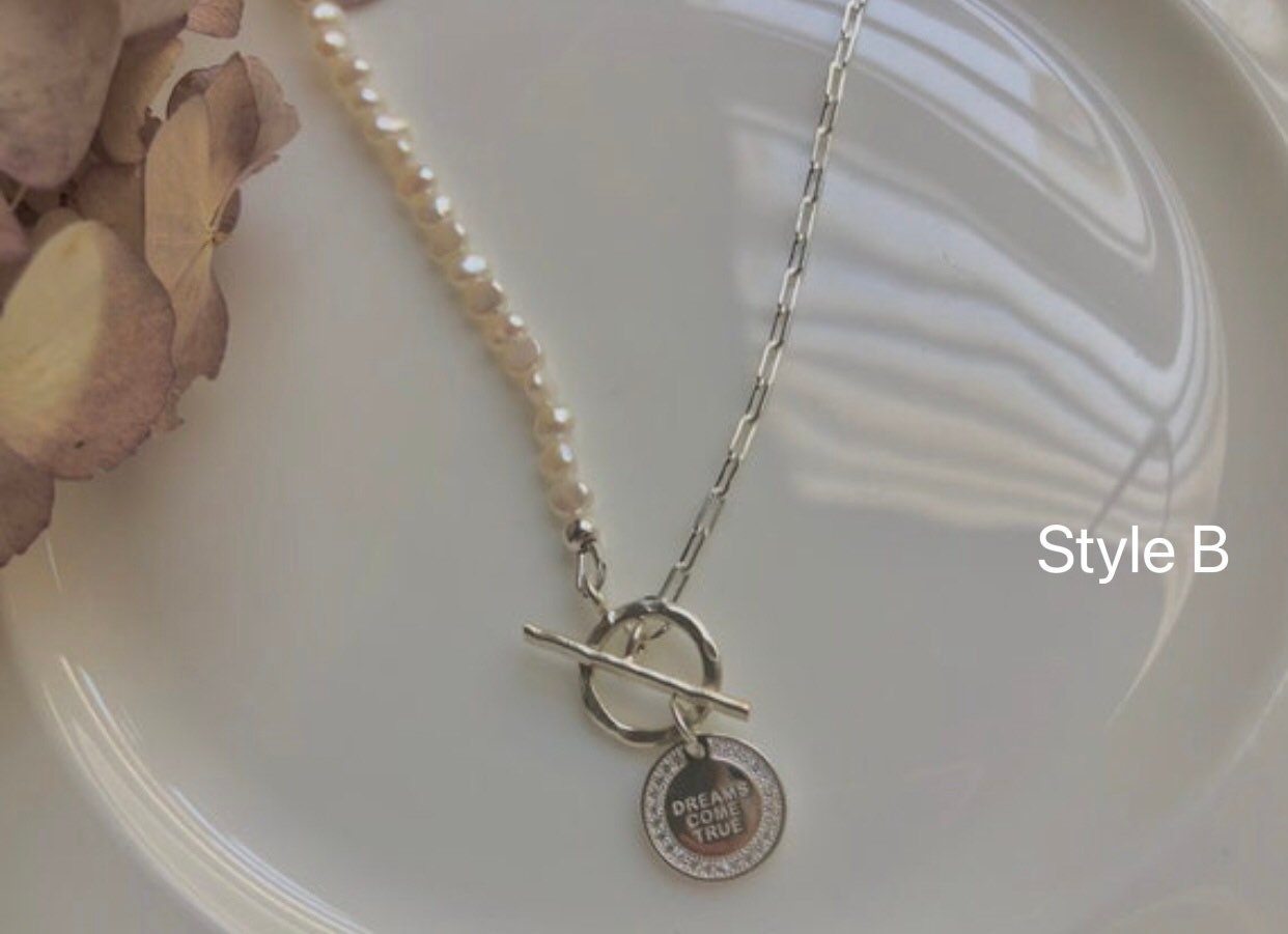 925 sterling silver freshwater pearl paperclip chain half necklace. Pearl statement necklace. Real pearl necklace. Chic necklace