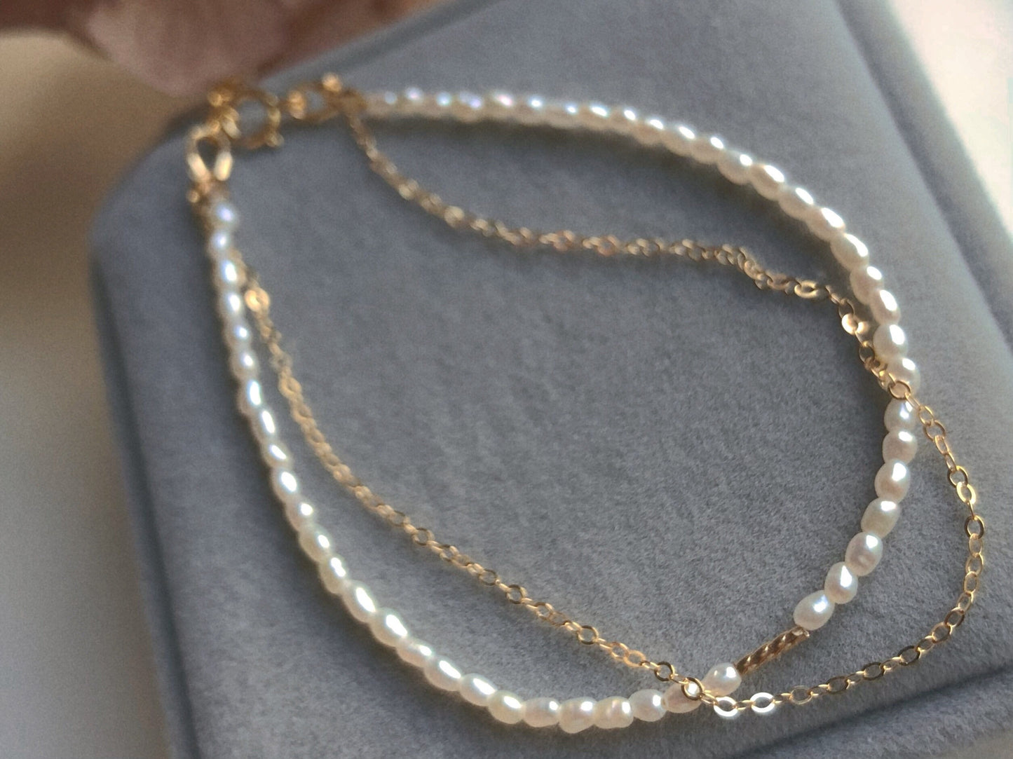 14K gold filled Layered tiny Genuine pearl elegant bracelet. stacking bracelet. Dainty bracelet. Minimalist bracelet. Gift for her.