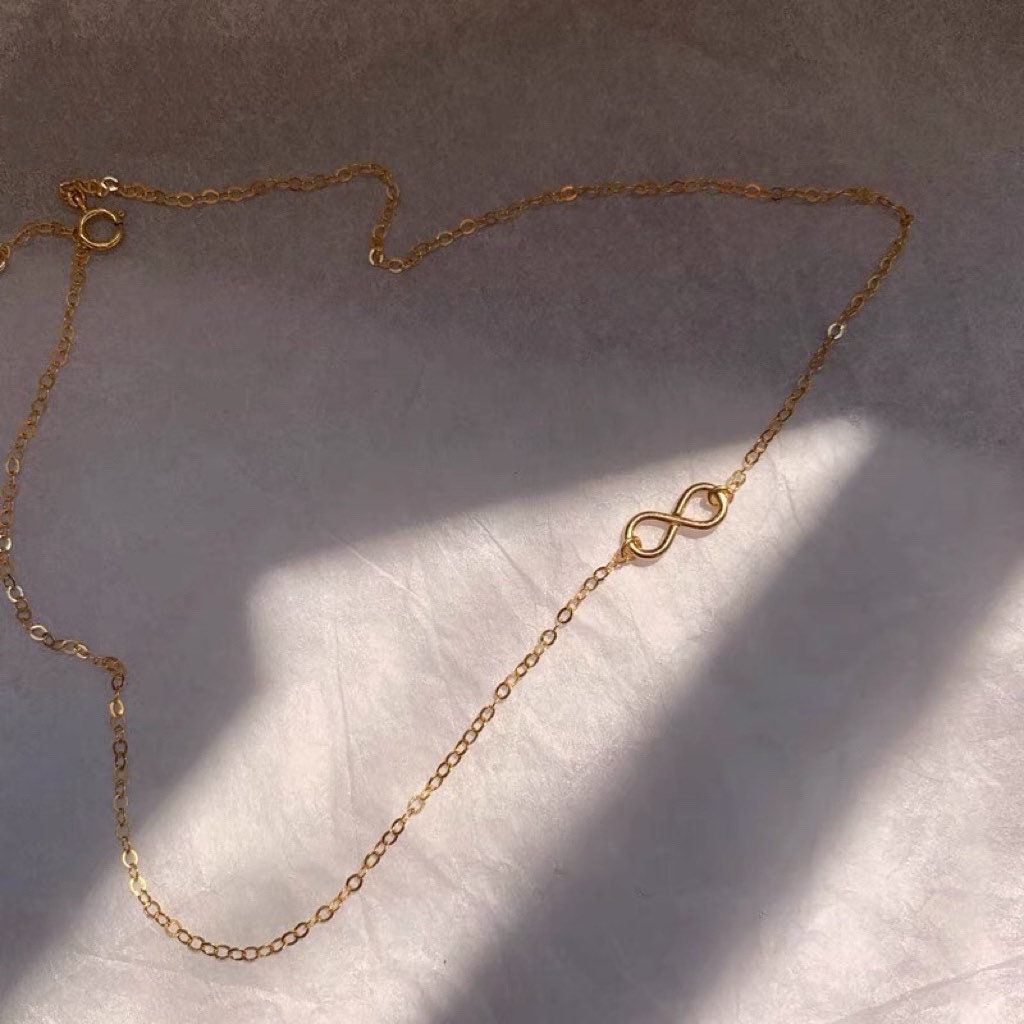 14K gold filled infinity necklace. Adjustable necklace. Minimalist necklace. Delicate necklace. 925 sterling sliver.