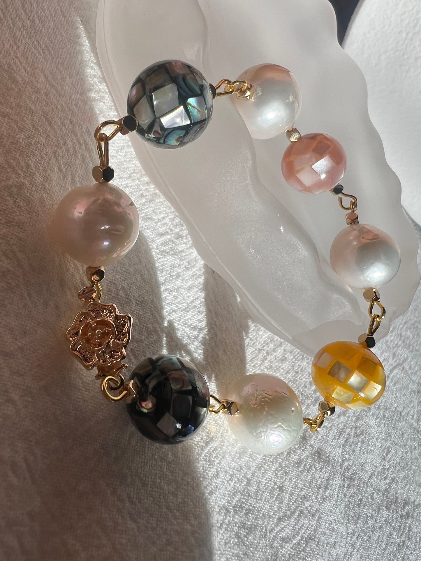 Candy shell ball and freshwater baroque pearls bracelet. Elegant colorful bracelet. Boho bracelet. Gift for her.