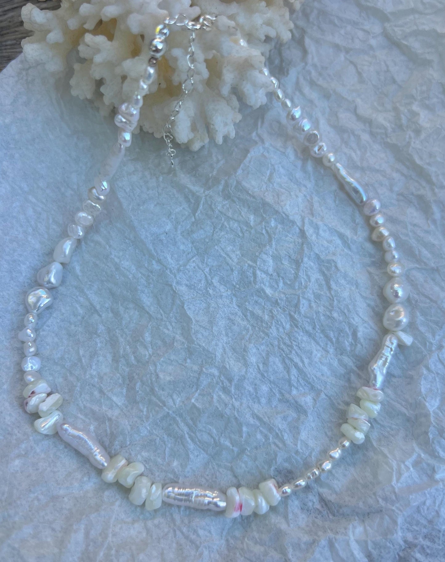 Freshwater multi-shapedpearl necklace. Baroque pearl beaded necklace. Keshi pearl necklace. Nugget pearl choker. Gift for her