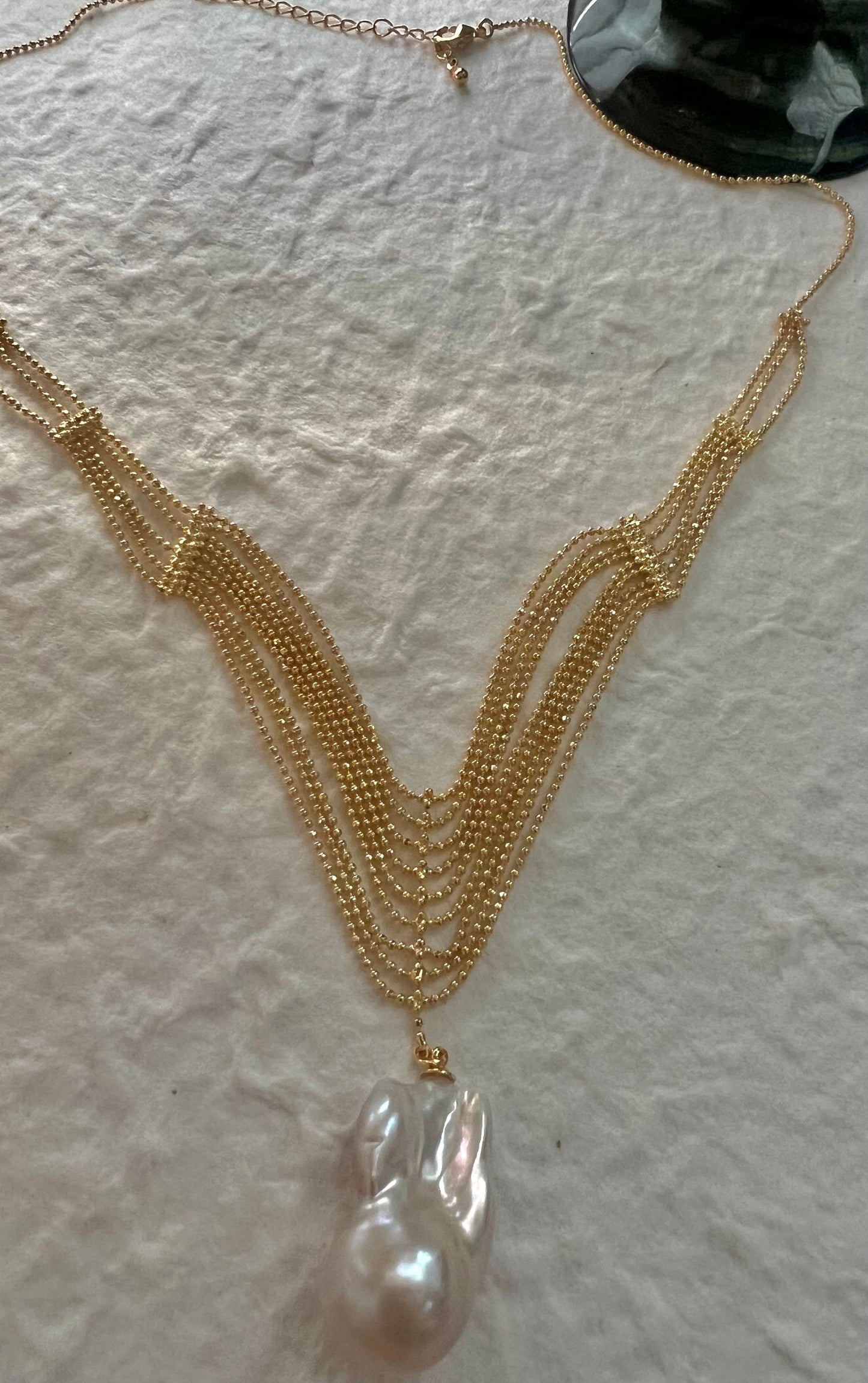 Baroque pearl waving layered chain necklace. Tassels necklace. Boho necklace. Wedding necklace. Gift for her