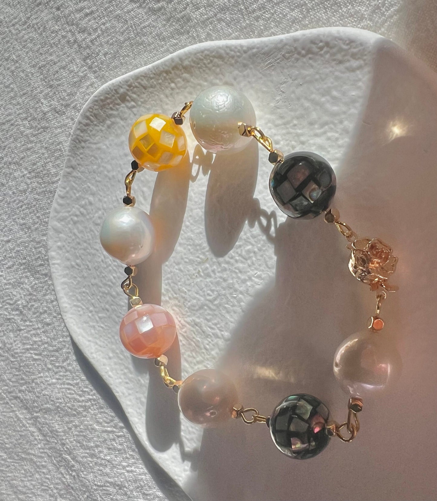 Candy shell ball and freshwater baroque pearls bracelet. Elegant colorful bracelet. Boho bracelet. Gift for her.