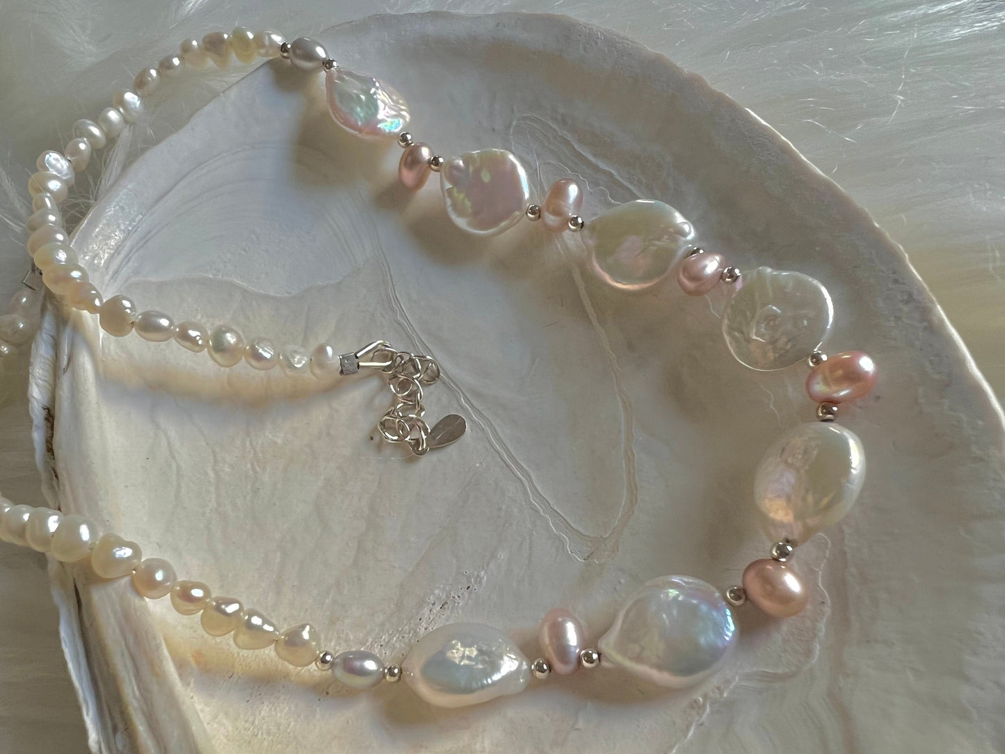 Multiple-color high luster freshwater baroque pearl beaded necklace. Statement necklace. Wedding necklace. Gift for her